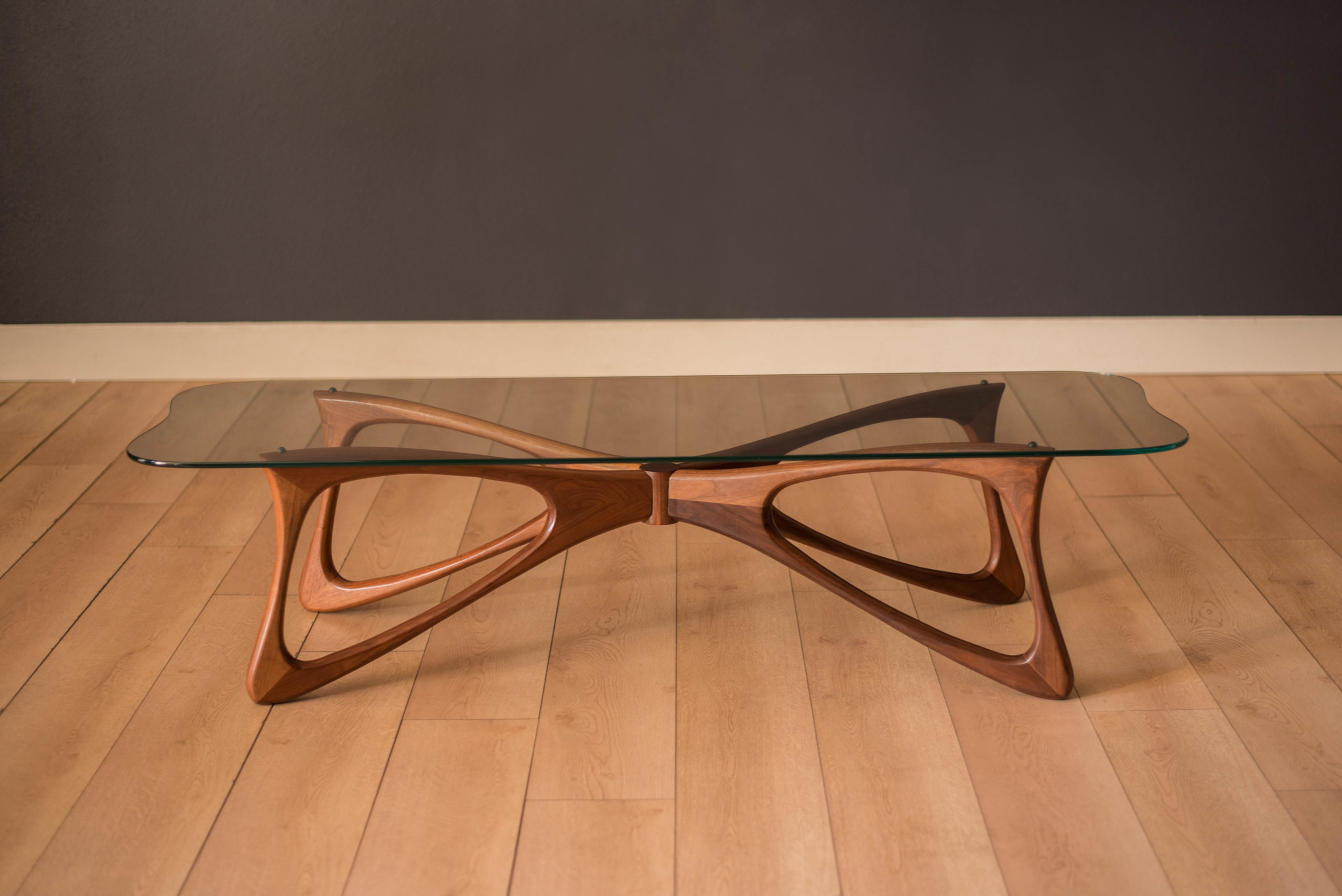 Sculptural Mid Century Modern Walnut and Glass Butterfly