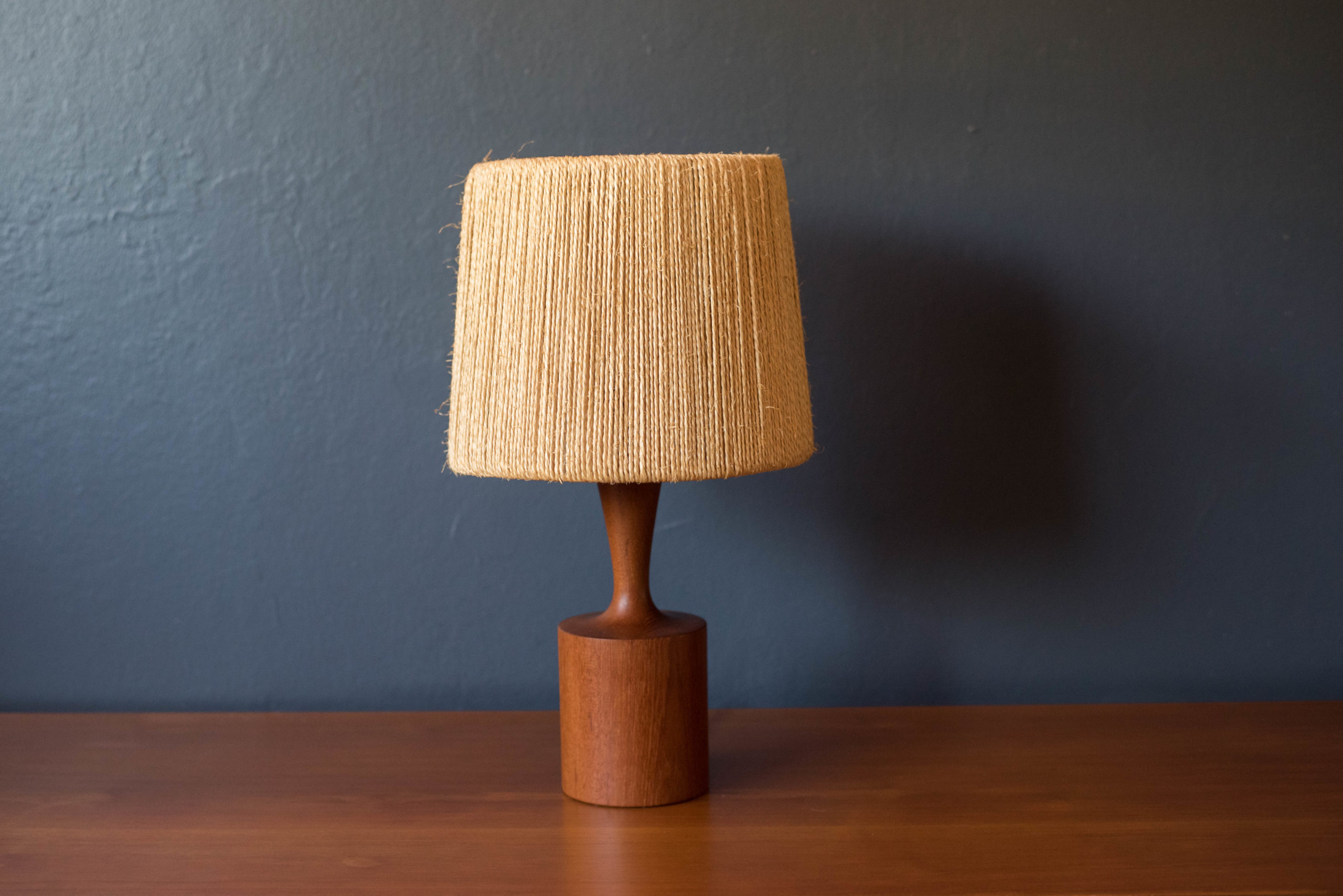 Vintage Danish Teak Accent Table Lamp by Fog & Morup Mid Century Maddist