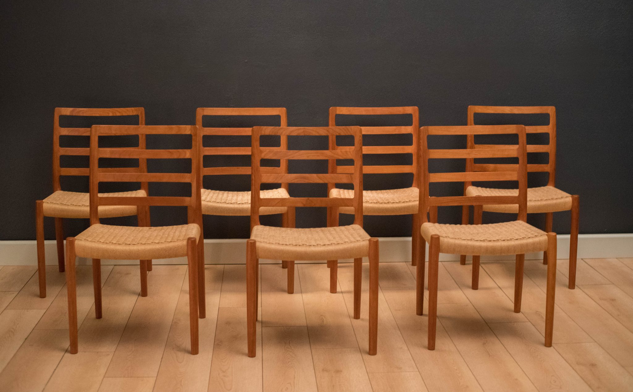 Danish Set of Eight Teak Moller Dining Chairs Model 85 Mid Century