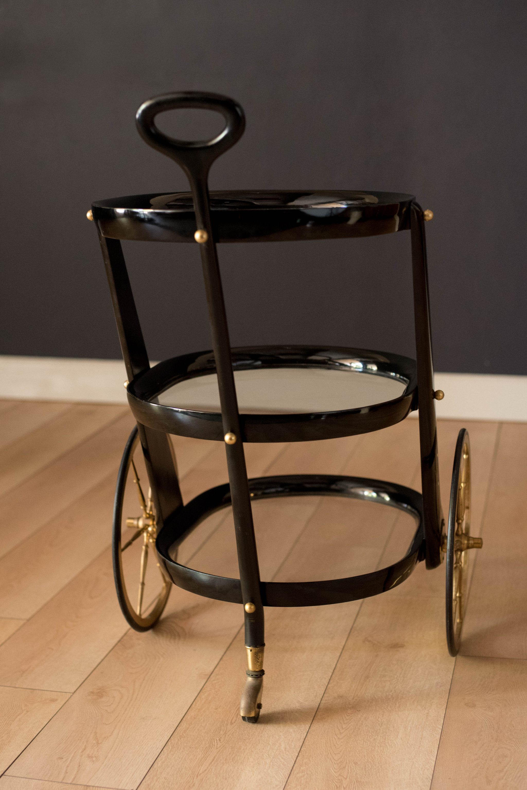 Vintage Italian ThreeTier Lacquered Black Bar Cart by Aldo Tura Mid