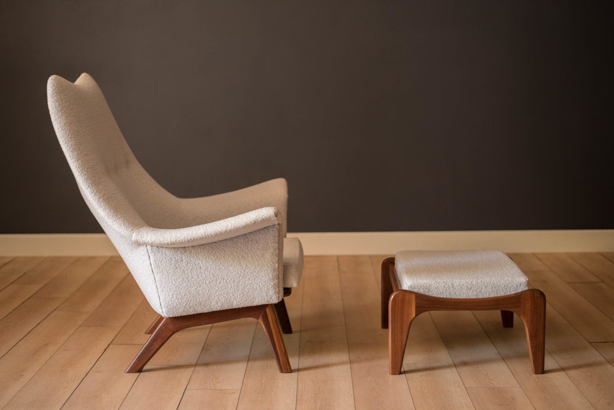Vintage Sculptural Walnut Wingback Lounge Chair and Ottoman by