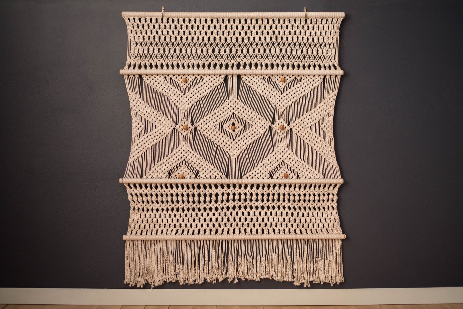 Vintage Macrame Fiber Art Wall Hanging Tapestry Mid Century Maddist