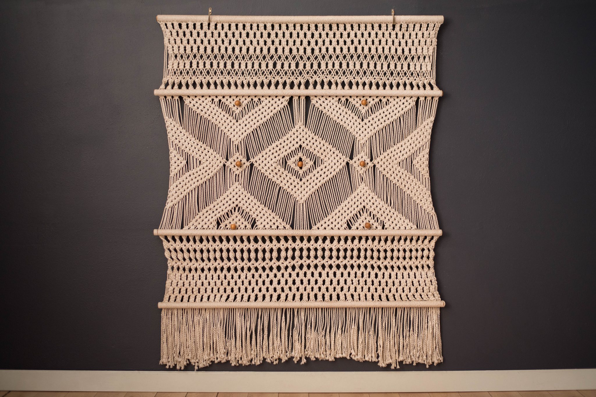 Vintage Macrame Fiber Art Wall Hanging Tapestry Mid Century Maddist