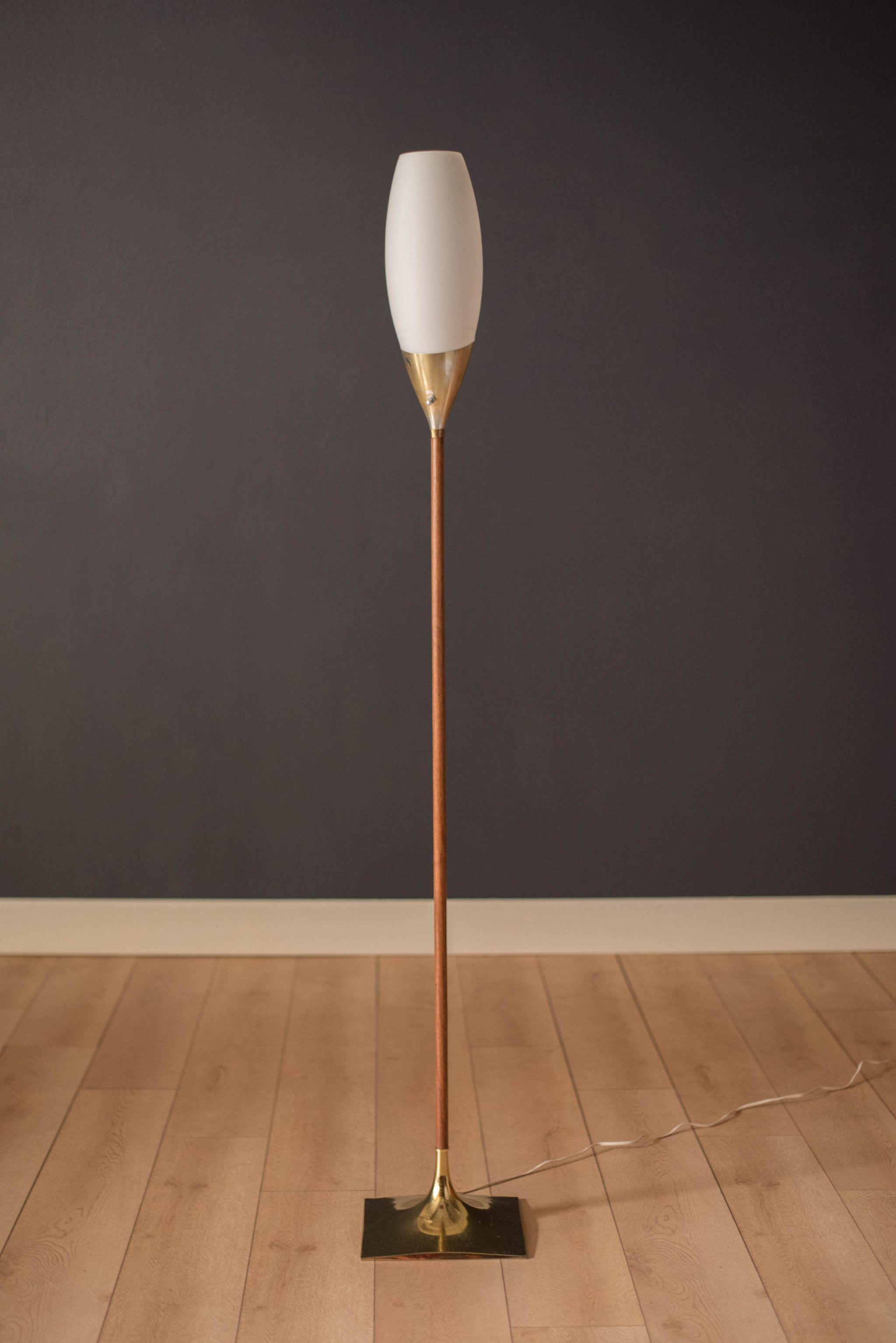 Mid Century Walnut Laurel Floor Lamp with Tulip Shade Mid Century Maddist