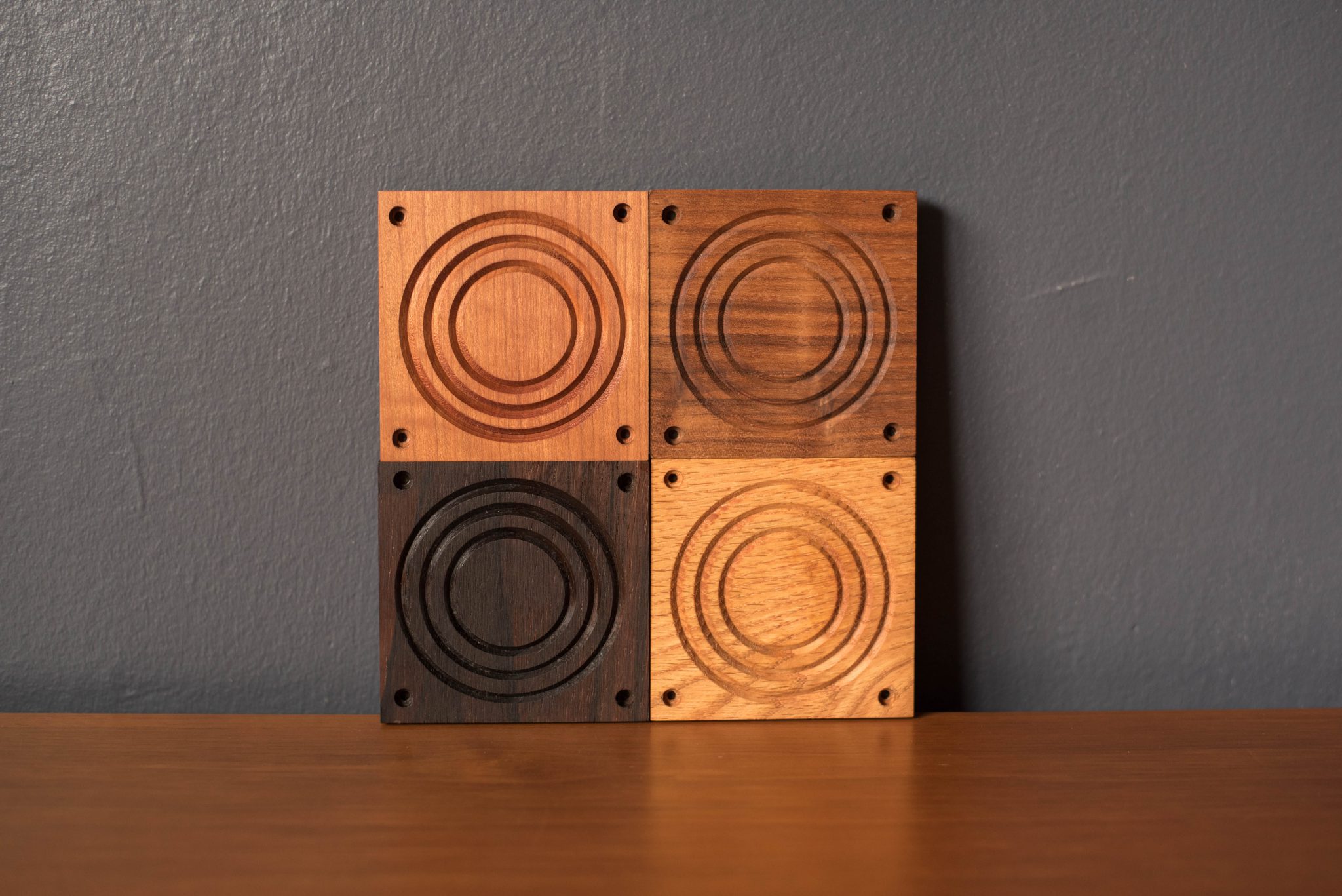 Mid Century Modern Set of Mixed Wood Coasters Mid Century Maddist