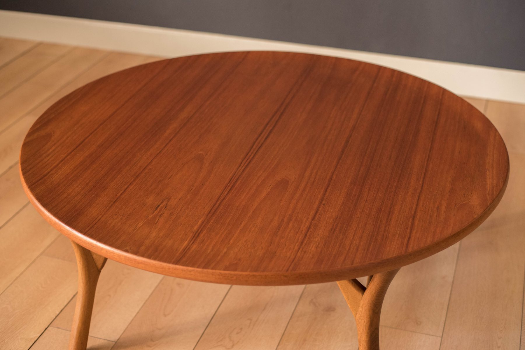 Vintage Danish Sculptural Round Teak Coffee Table Mid Century Maddist