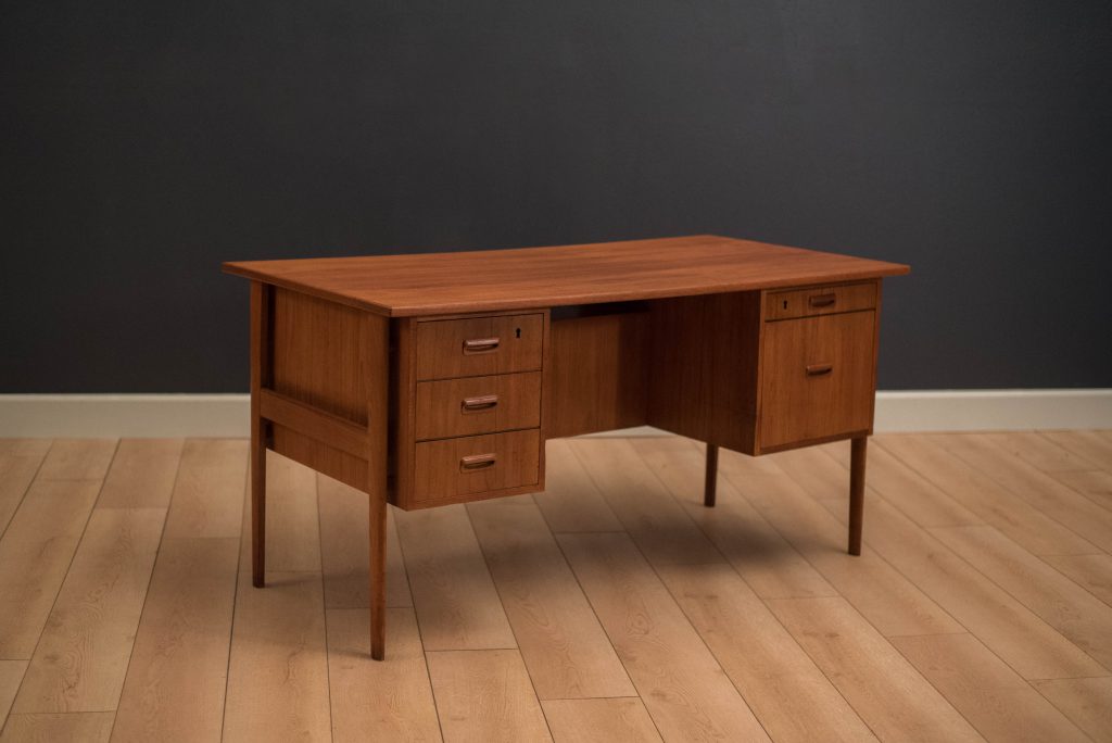 Vintage Scandinavian Teak Executive Desk Mid Century Maddist