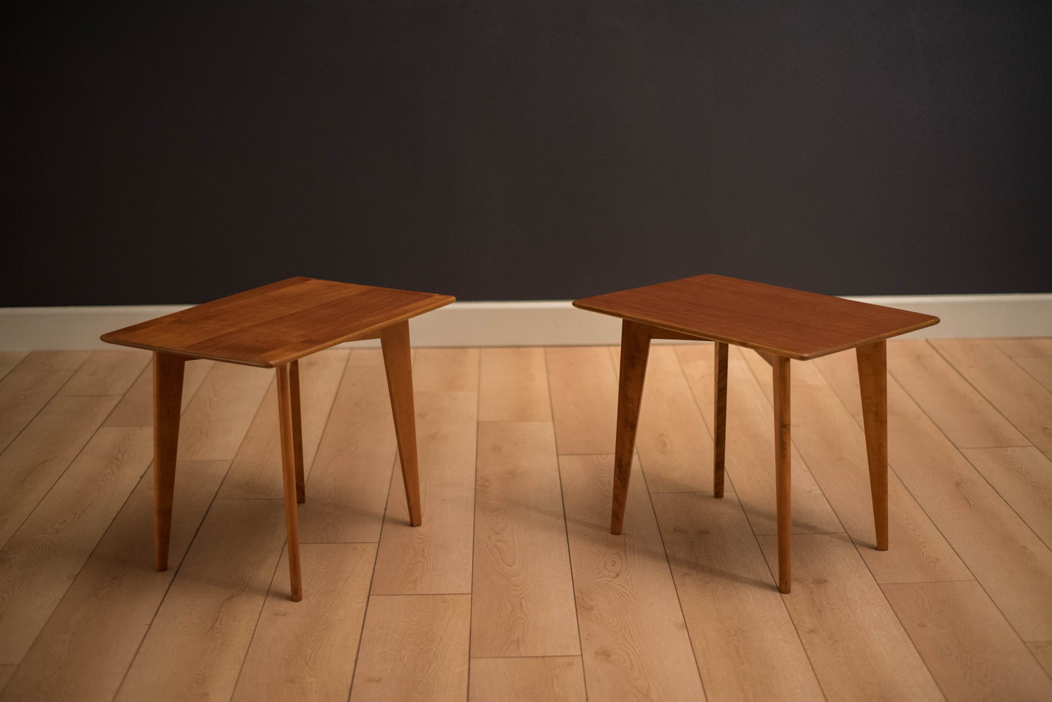 Mid Century Pair of Teak End Tables by DUX Mid Century Maddist