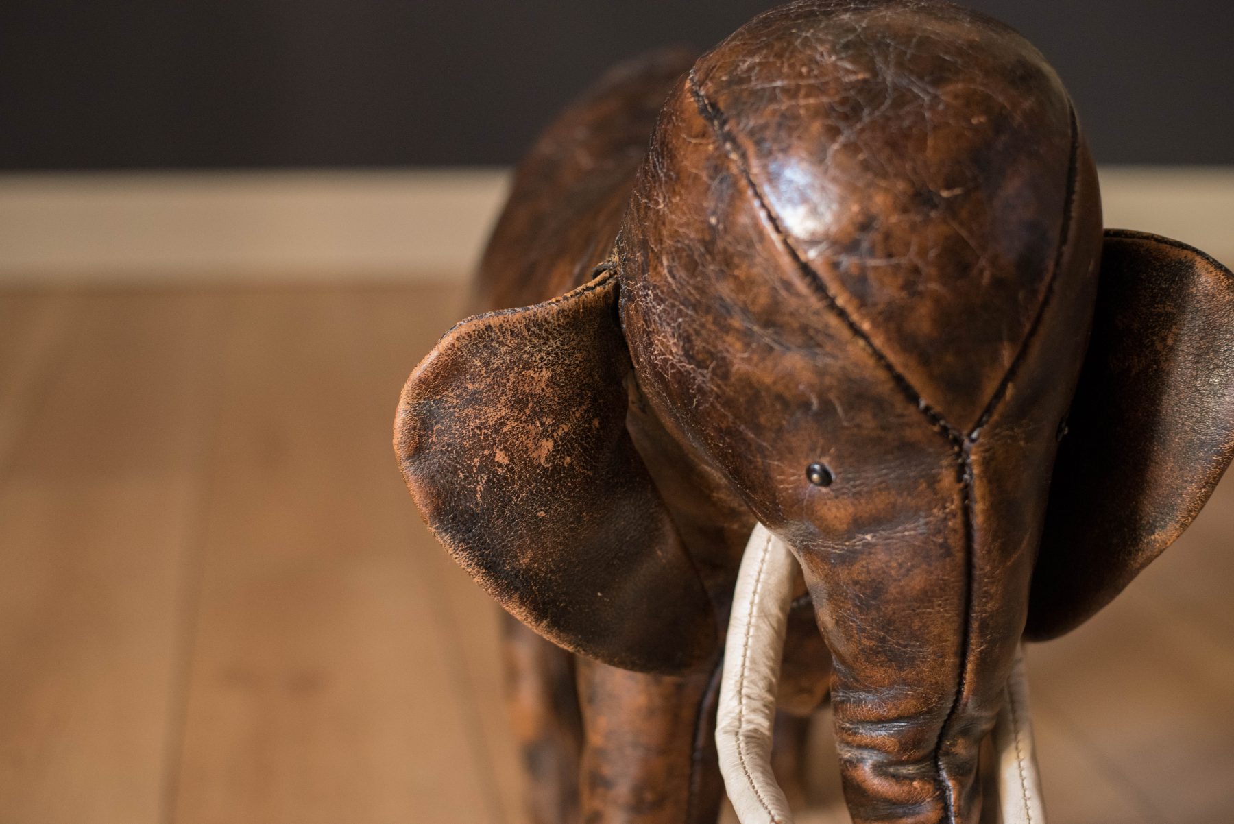 Vintage Abercrombie and Fitch Leather Elephant Footstool by Dimitri