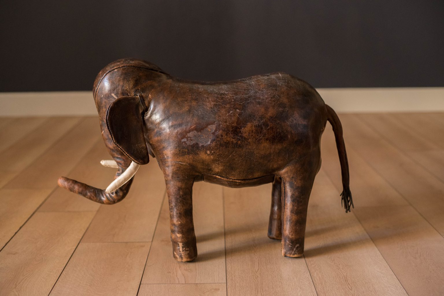 Vintage Abercrombie and Fitch Leather Elephant Footstool by Dimitri