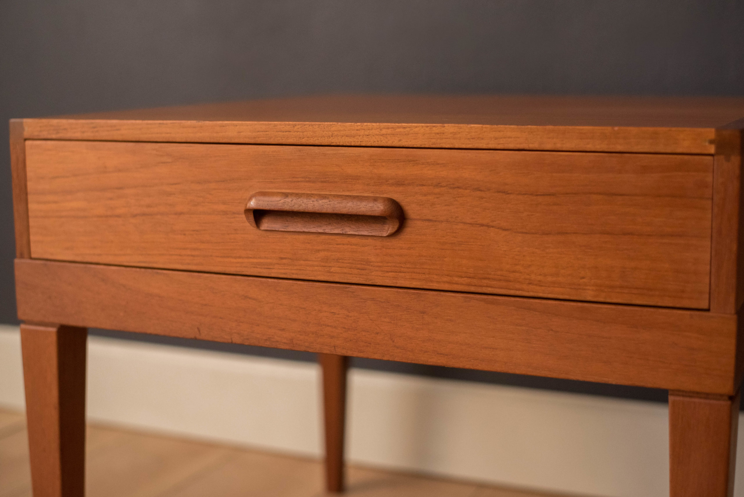 Mid Century Modern Teak Accent Square End Table with Storage Drawer