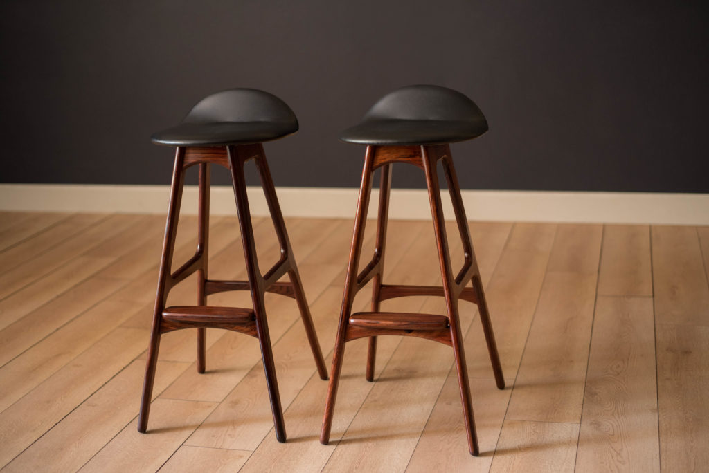 Pair of Rosewood Danish Bar Stools by Erik Buch for Oddense