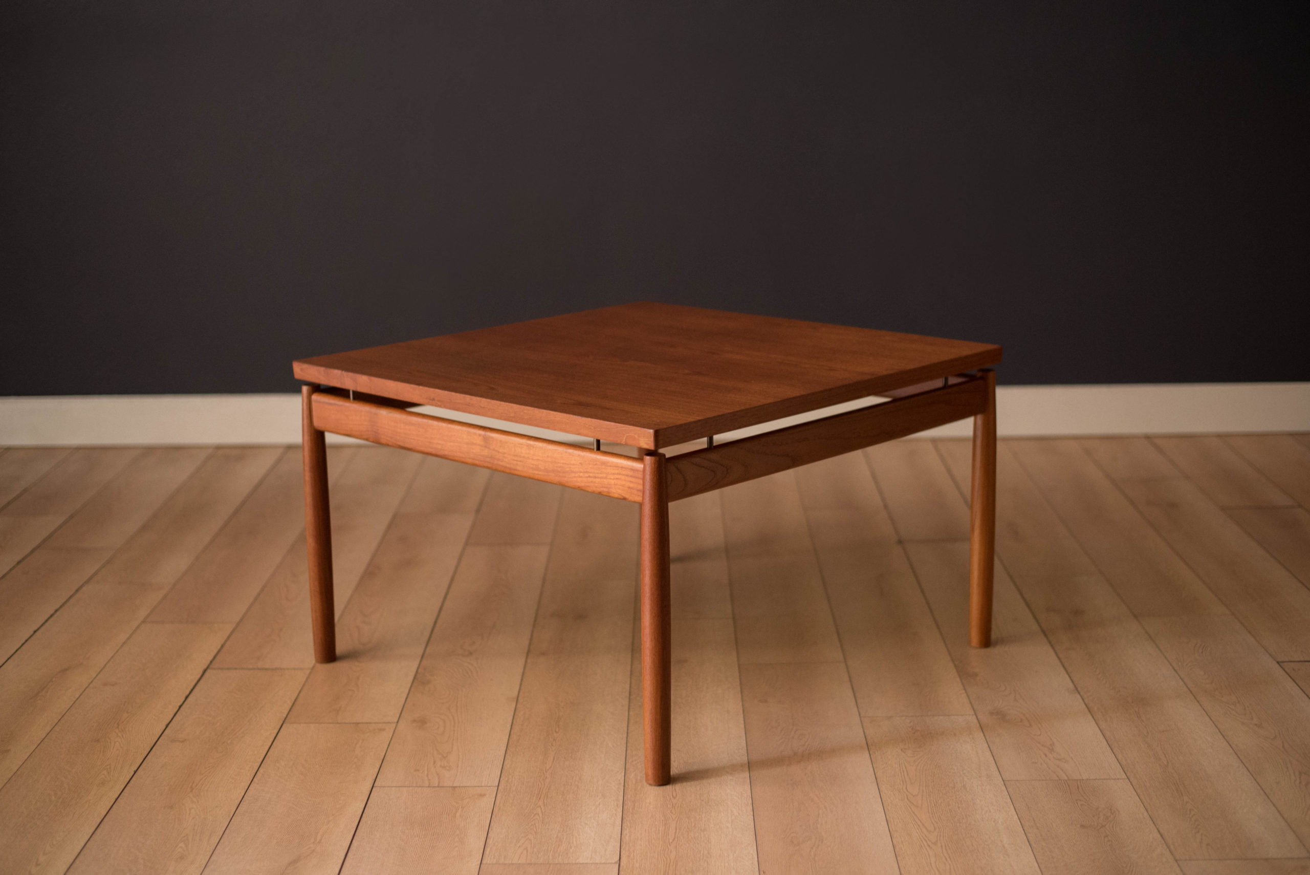 Vintage Floating Danish Teak and Brass Square Coffee Table by Grete