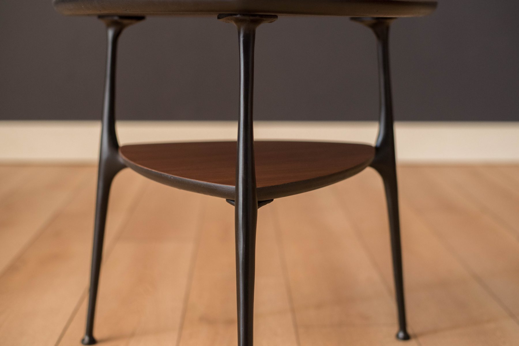 Mid-Century Modern Two-Tier Triangle Black and Walnut End Table - Mid ...