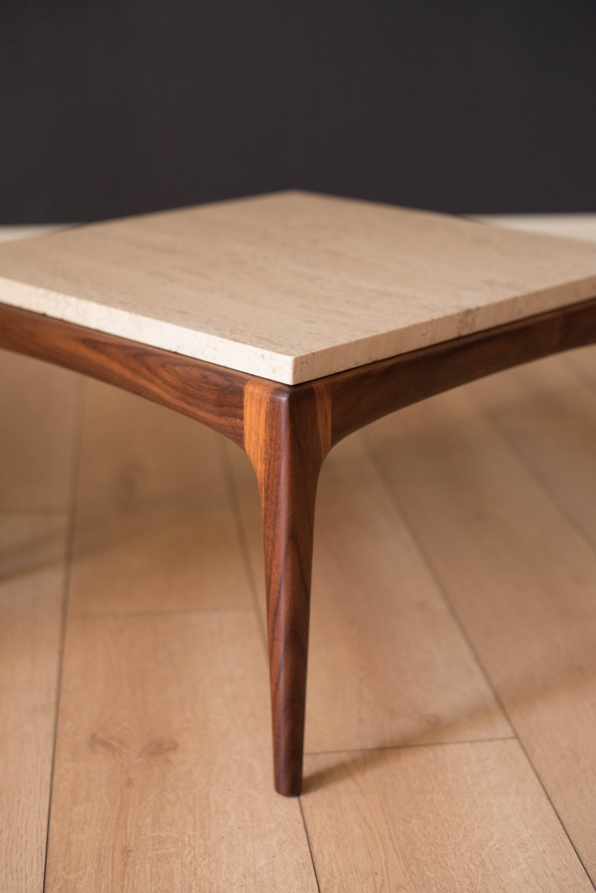 Classic Pair of Travertine and Walnut End Tables Mid Century Maddist