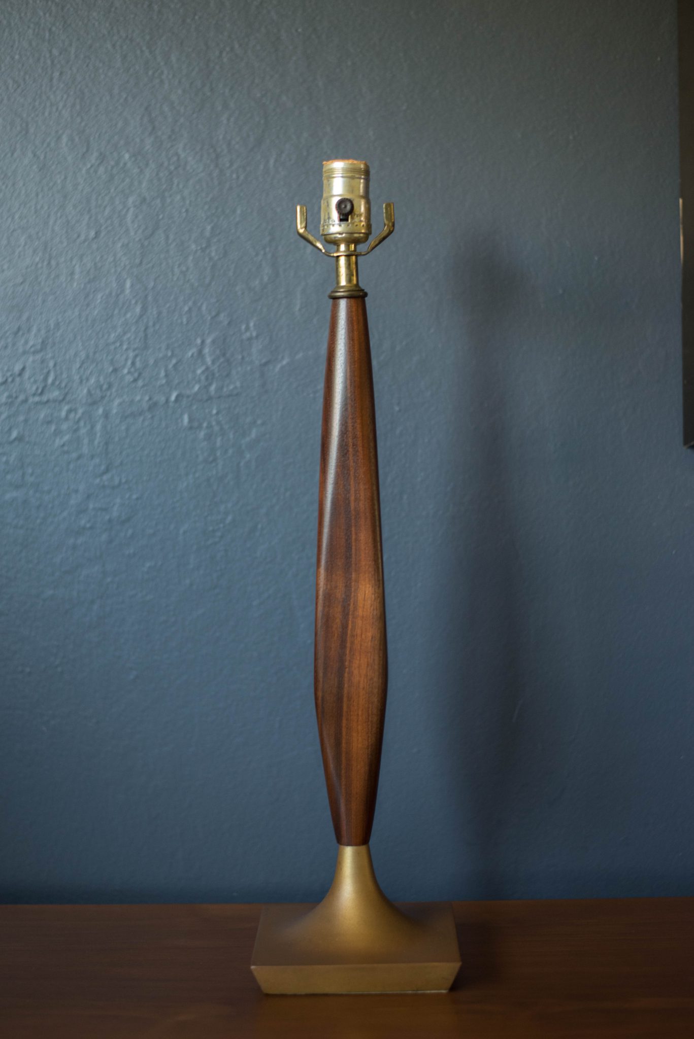 Vintage Walnut and Brass Table Lamp Mid Century Maddist