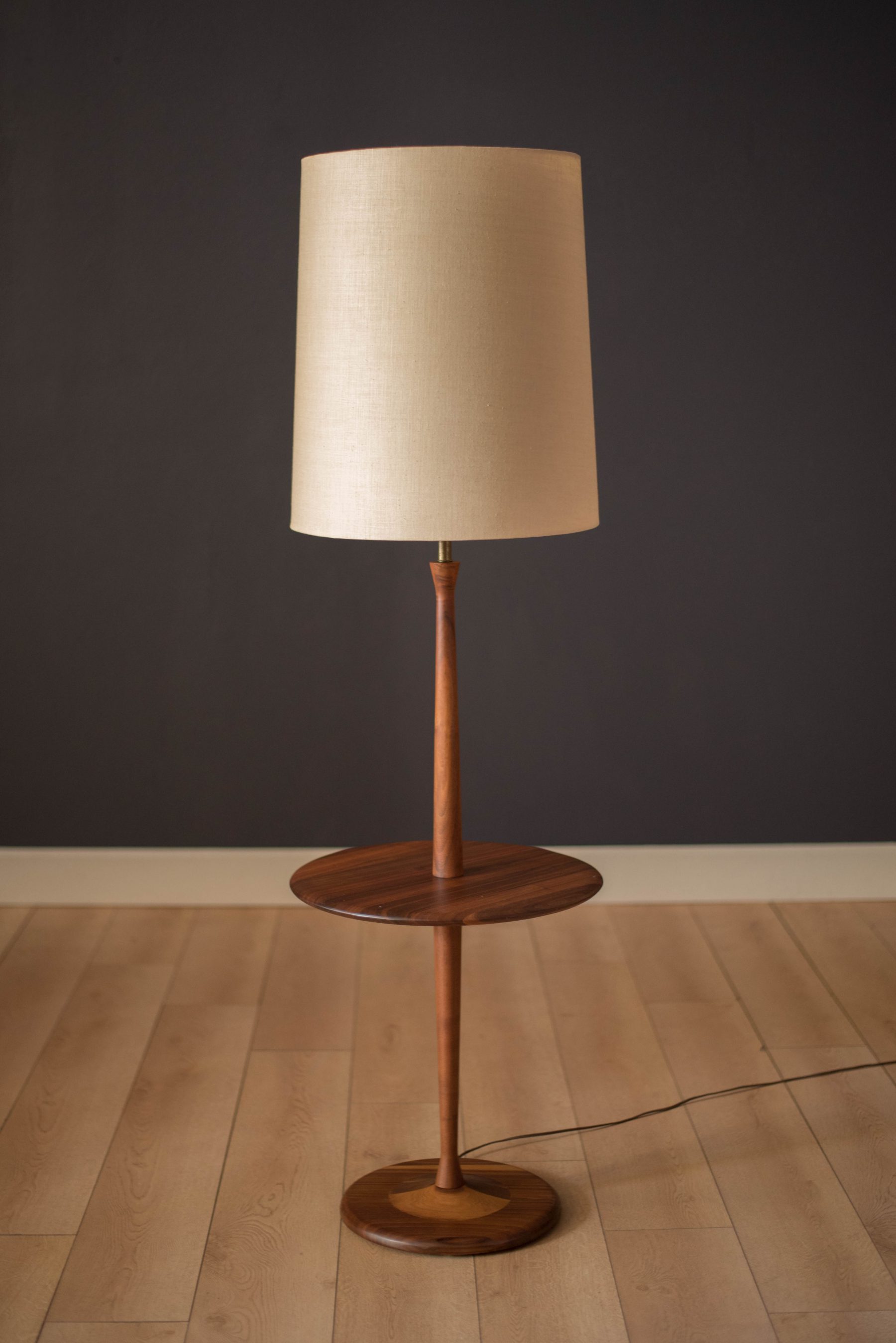 Mid Century Walnut Laurel Floor Lamp with Side Table Mid Century Maddist