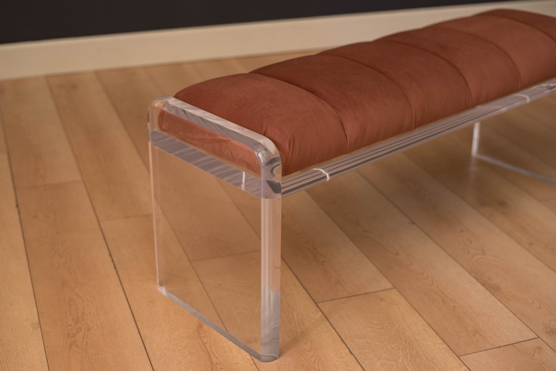 Vintage Lucite Tufted Copper Bench - Mid Century Maddist