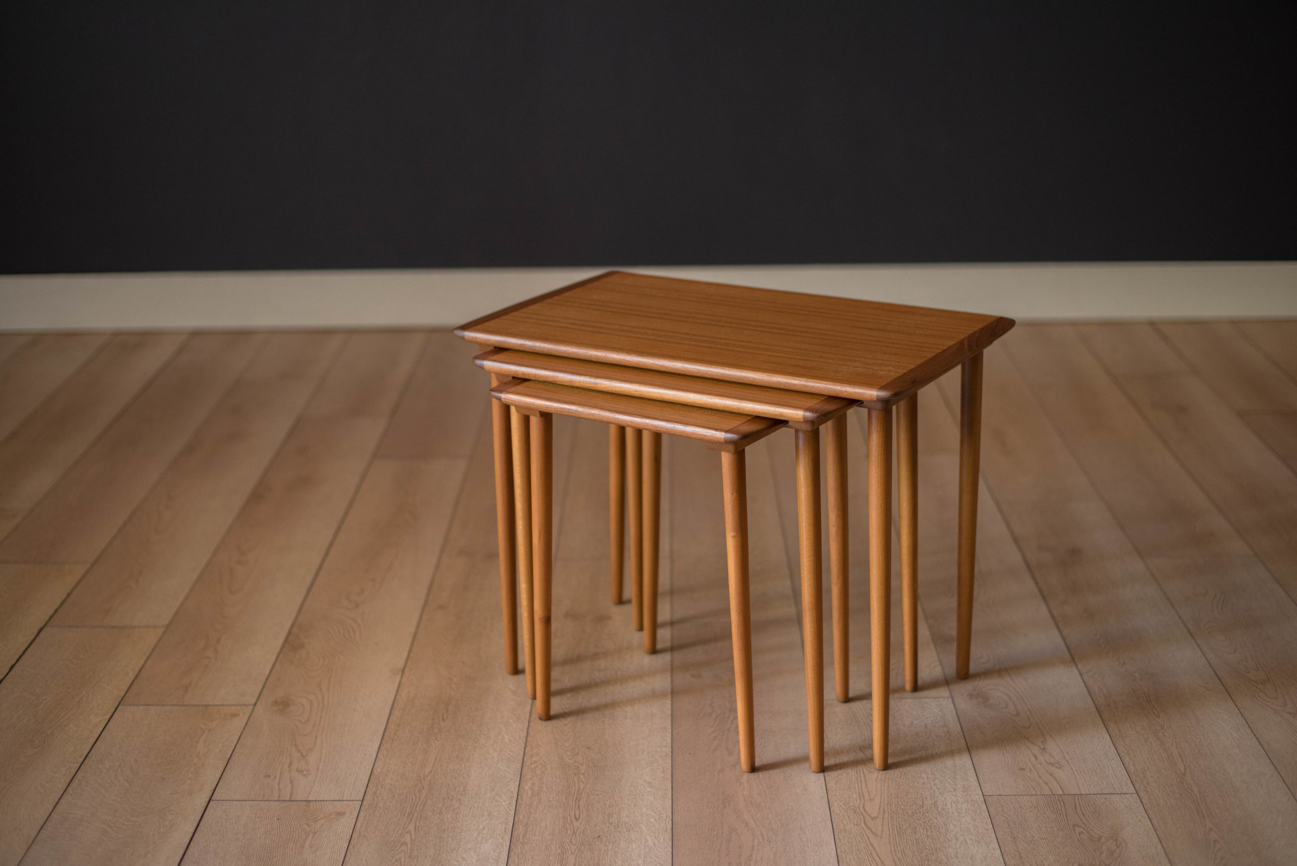 Vintage Scandinavian Teak Set of Three Nesting End Tables Mid Century