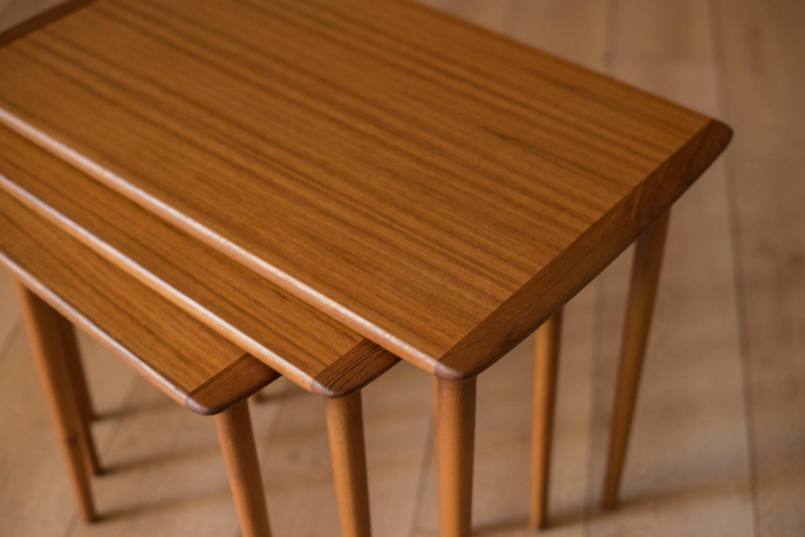 Vintage Scandinavian Teak Set of Three Nesting End Tables Mid Century