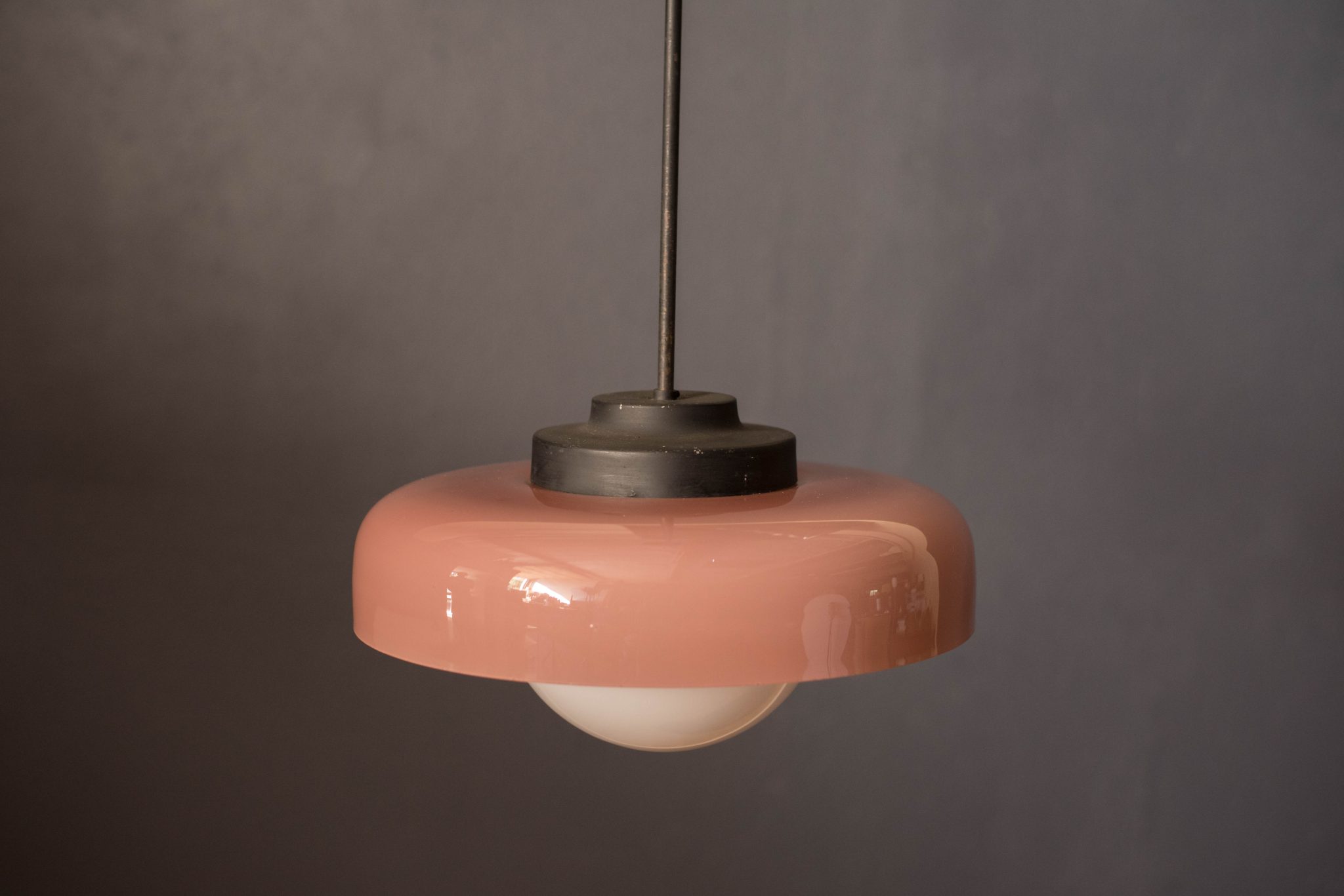 Vintage Blush Pink Dome Glass Pendant Fixture - Mid Century Maddist
