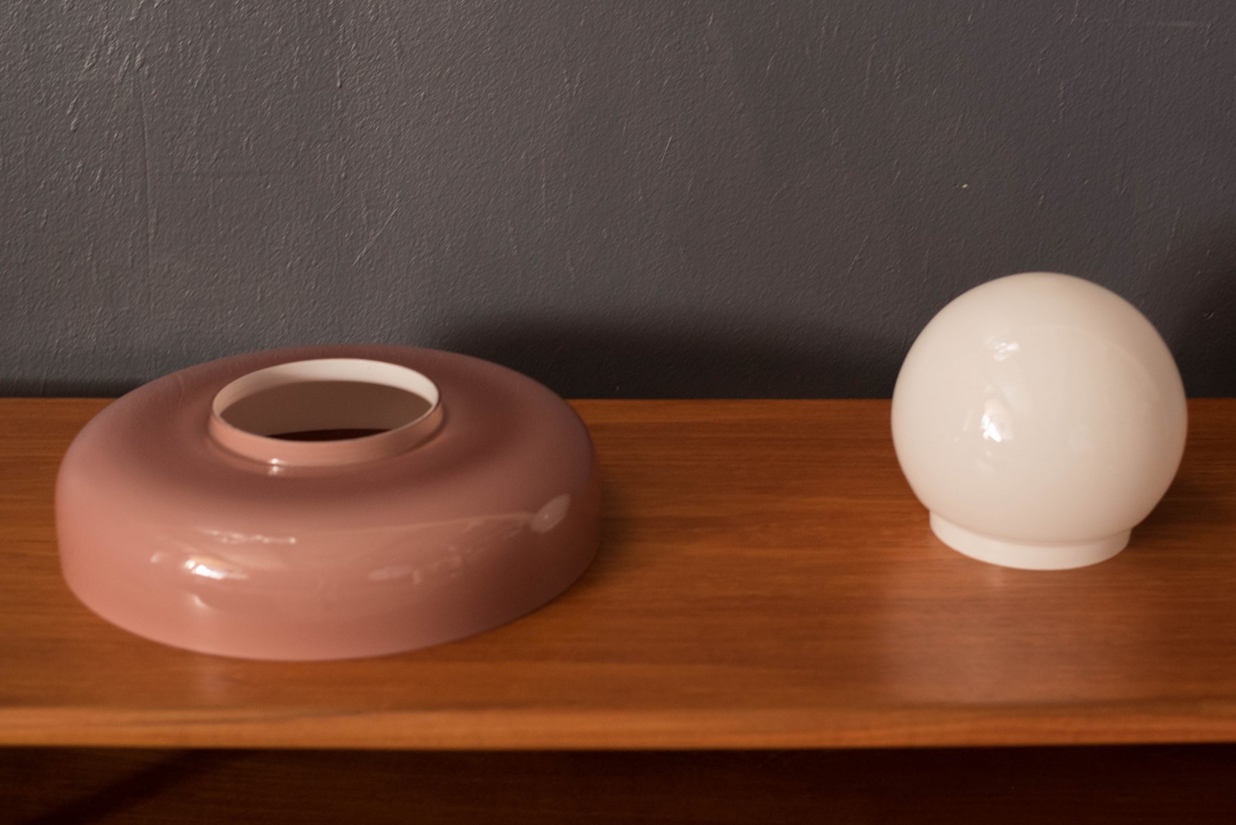 Vintage Blush Pink Dome Glass Pendant Fixture Mid Century Maddist