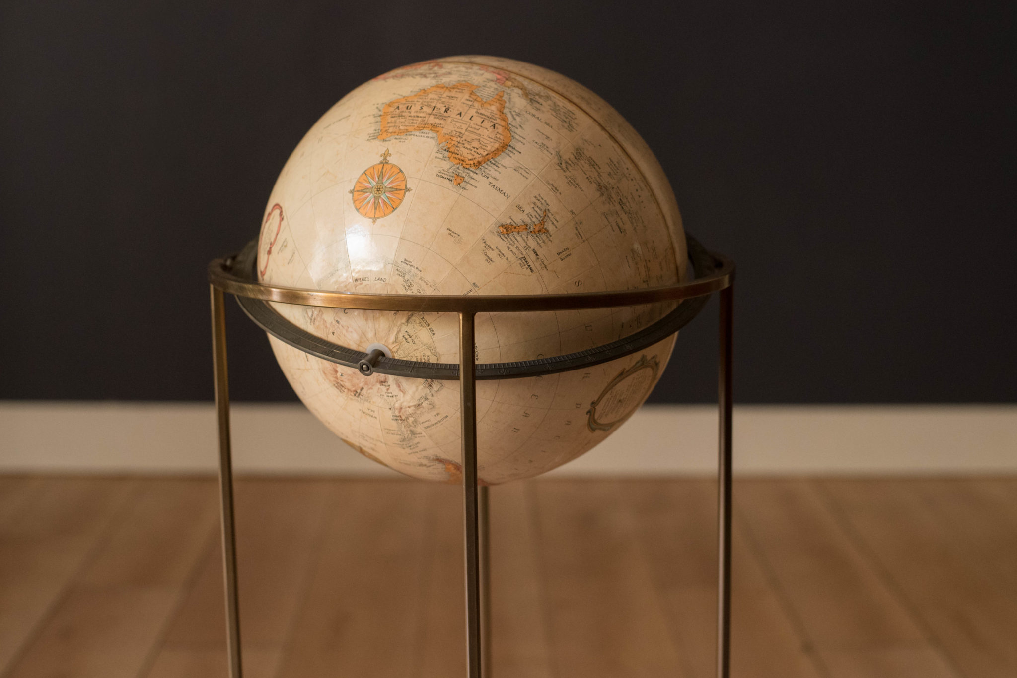 Mid Century Modern 1970s Rotating Replogle World Globe with Brass Floor ...