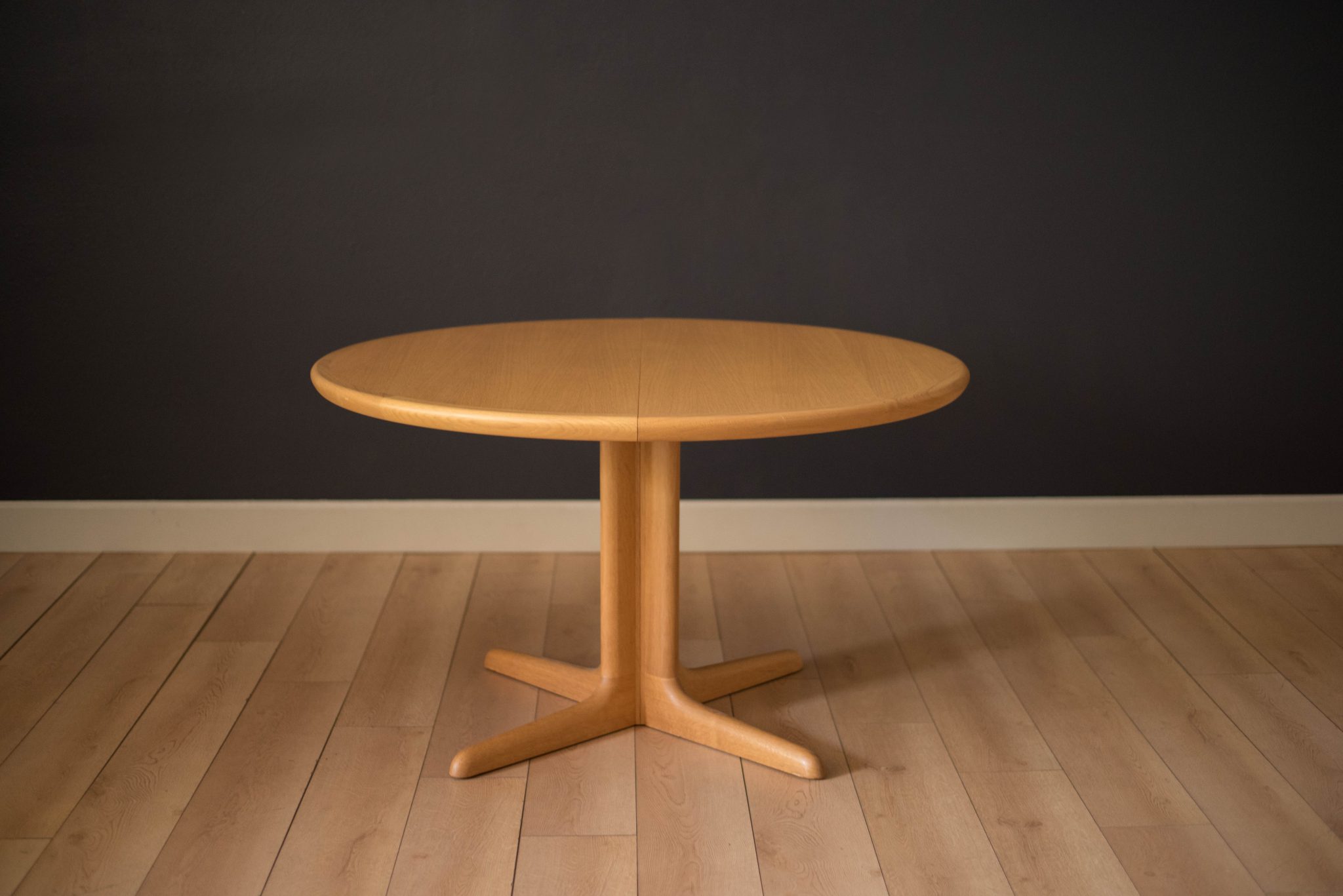 Vintage Danish Round Extendable Pedestal Dining Table Mid Century Maddist