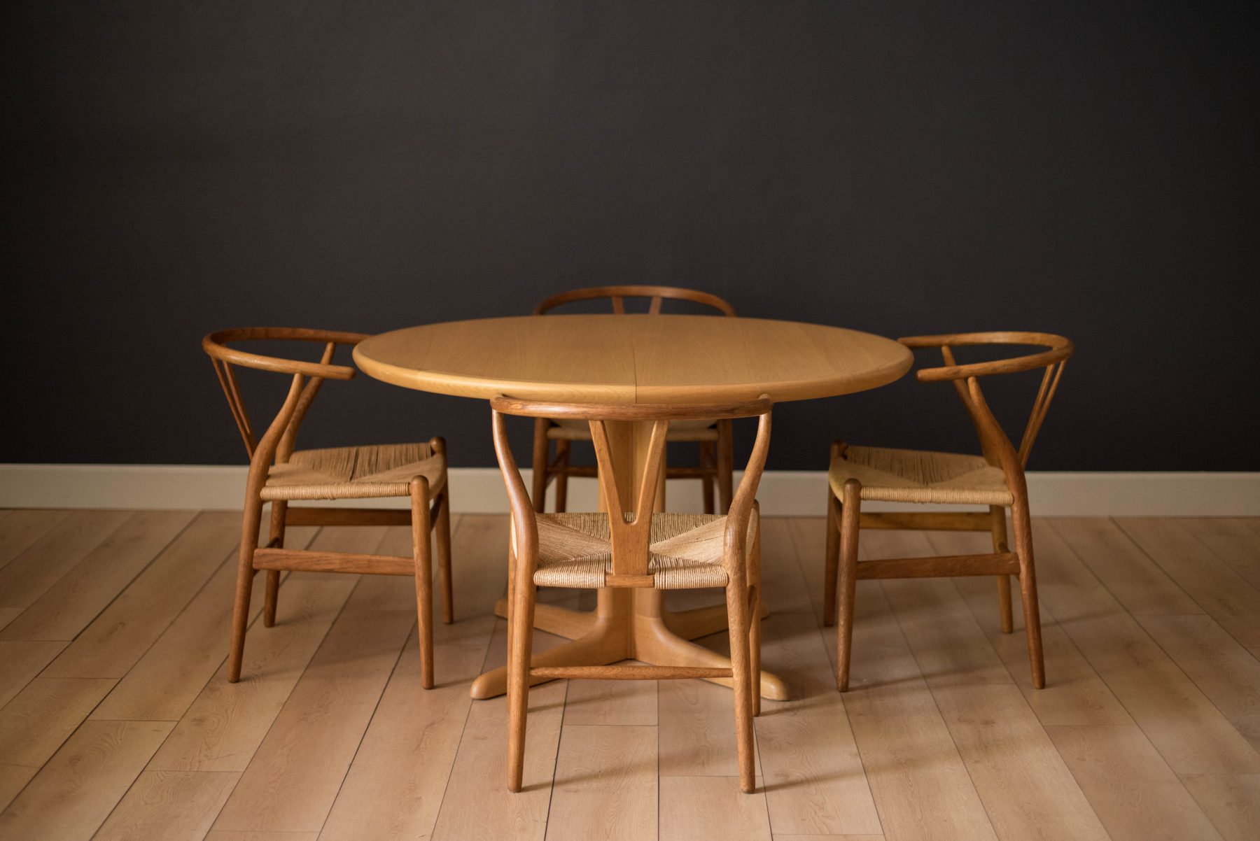 Vintage Danish Round Extendable Pedestal Dining Table - Mid Century Maddist