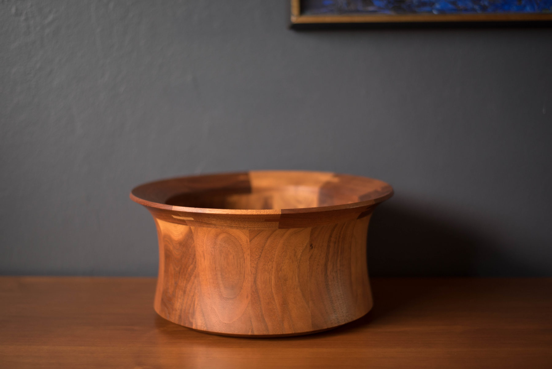 Mid Century Modern Sculptural Walnut Decorative Serving Bowl Mid