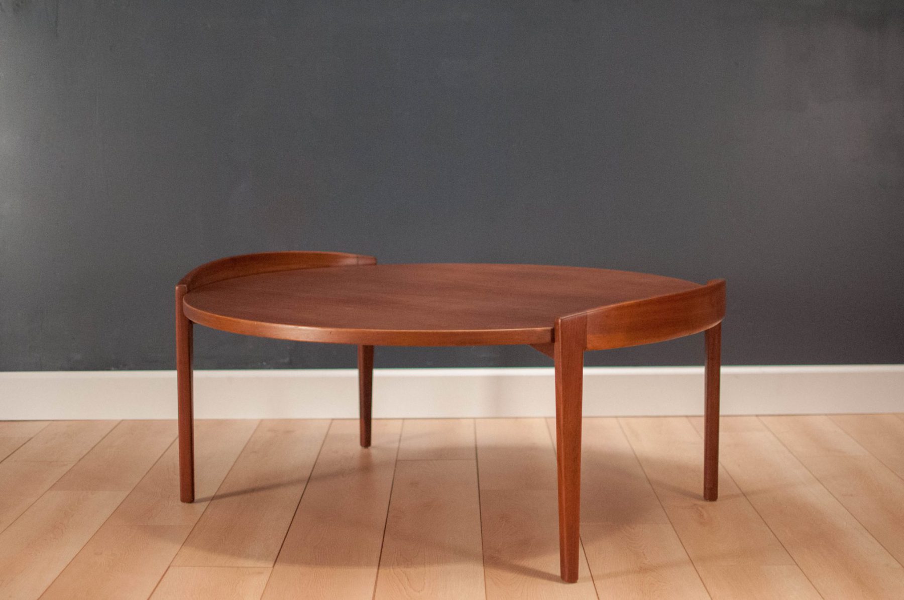 Jens Risom Round Walnut Coffee Table - Mid Century Maddist