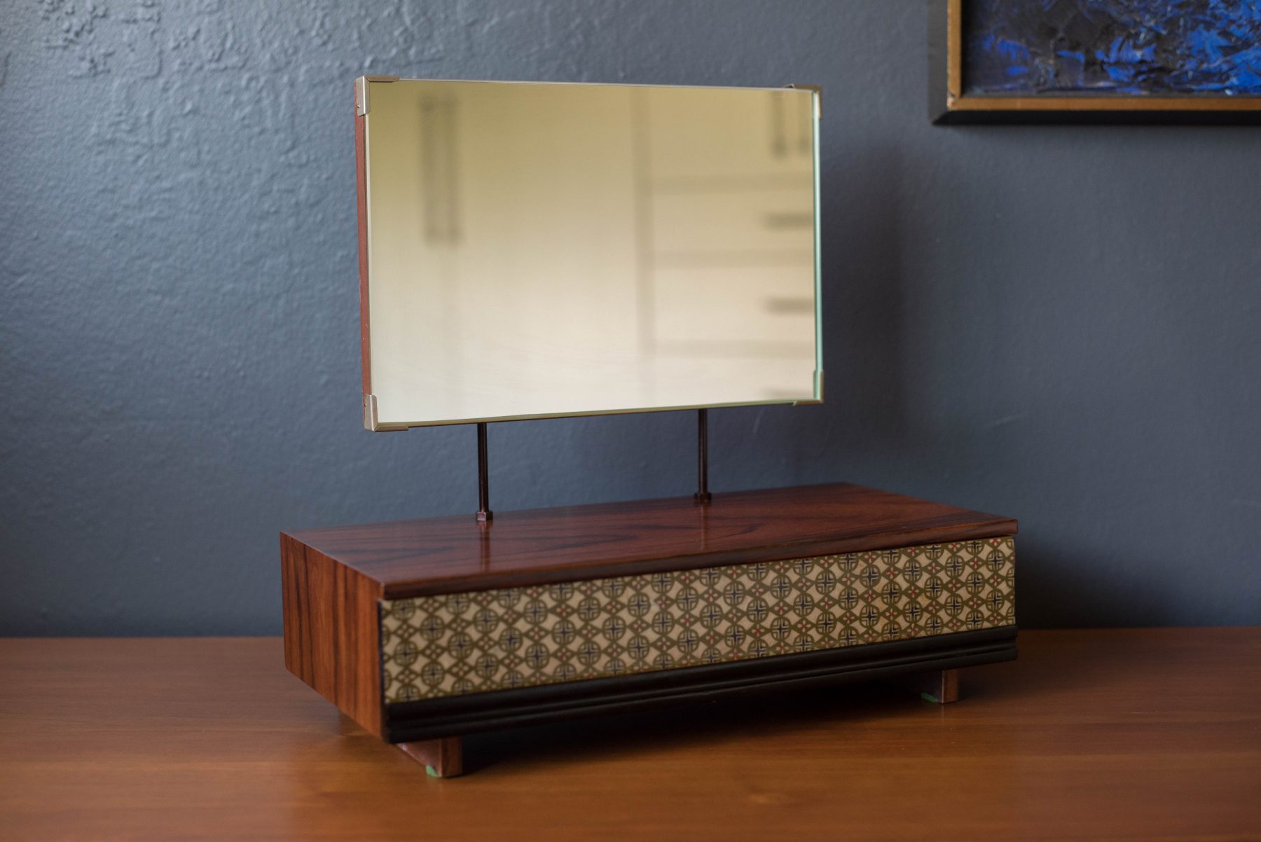 MidCentury Modern Rosewood Jewelry Box with Mirror Mid Century Maddist