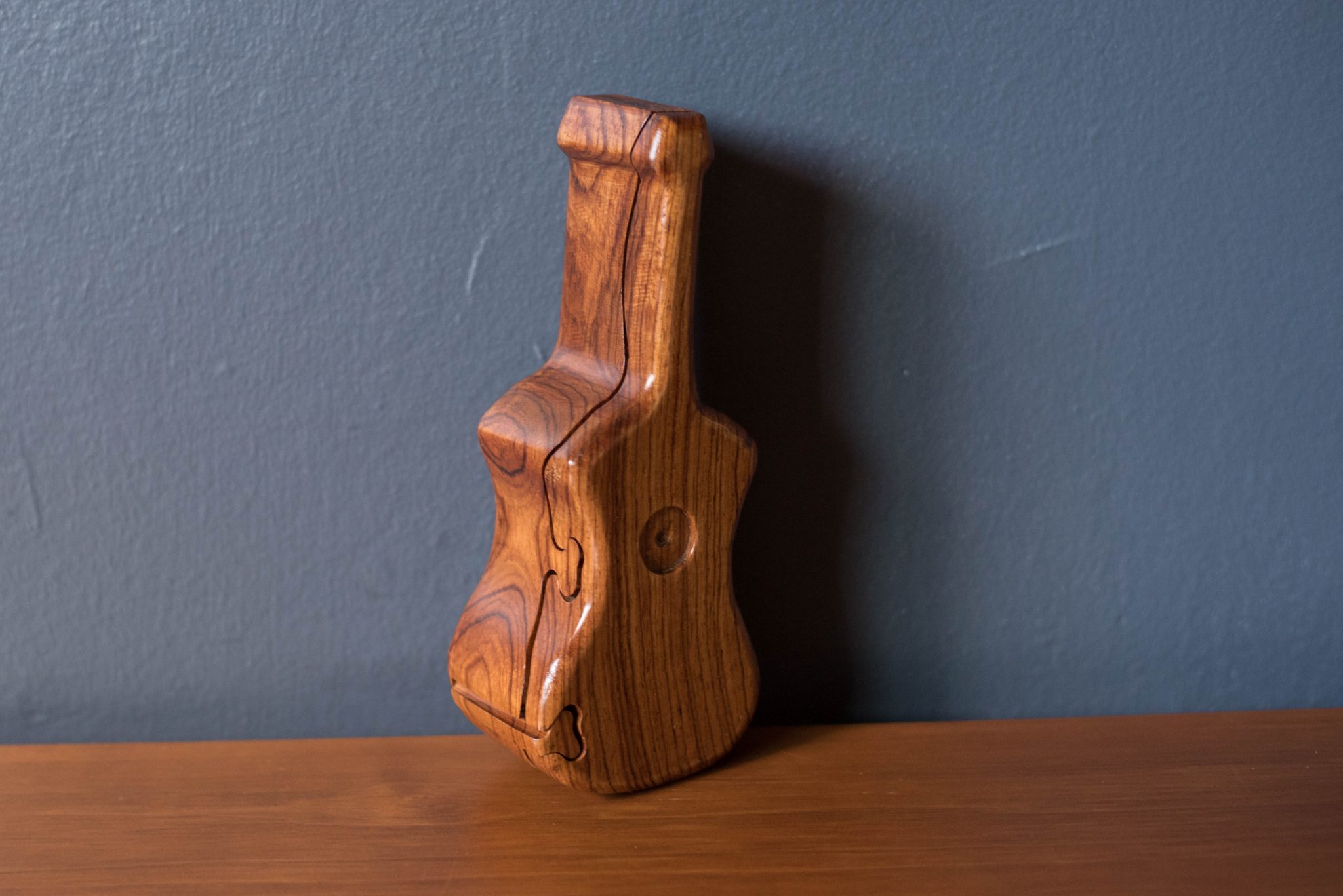 Vintage Rosewood Guitar Jewelry Puzzle Box Mid Century Maddist