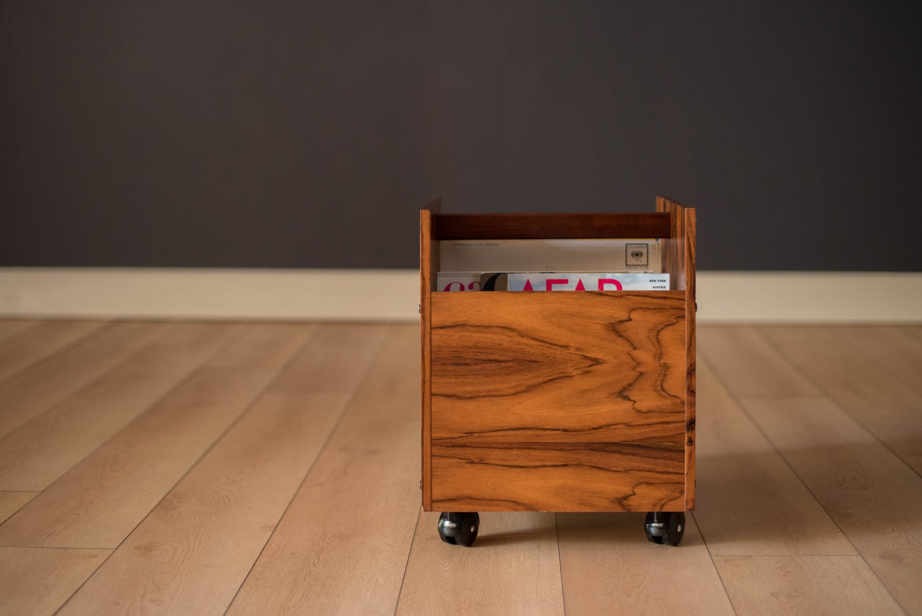Rosewood Rolling Record Magazine Rack by Rolf Hesland for Bruksbo Mid