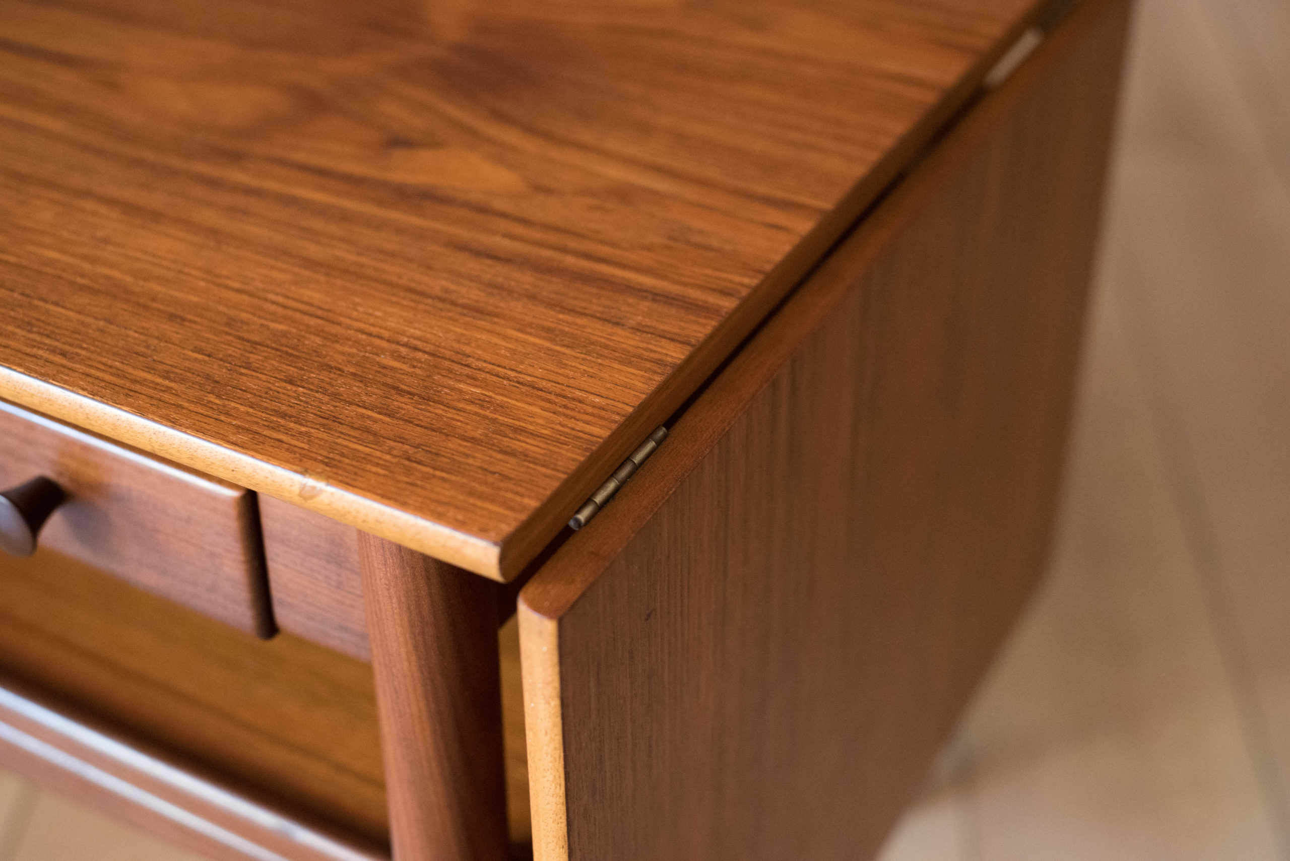 Vintage Danish Teak Expandable DropLeaf Sewing End Table Mid Century