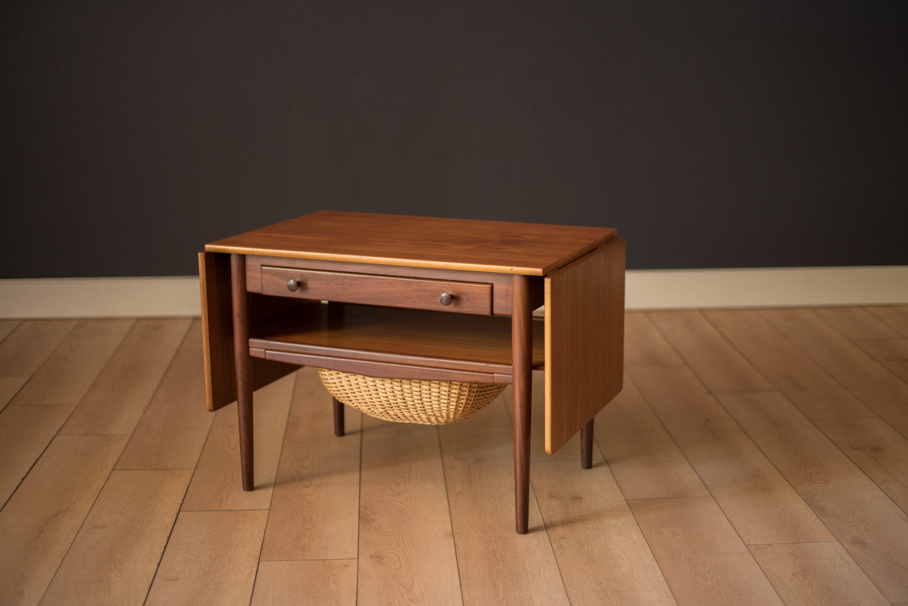 Vintage Danish Teak Expandable DropLeaf Sewing End Table Mid Century