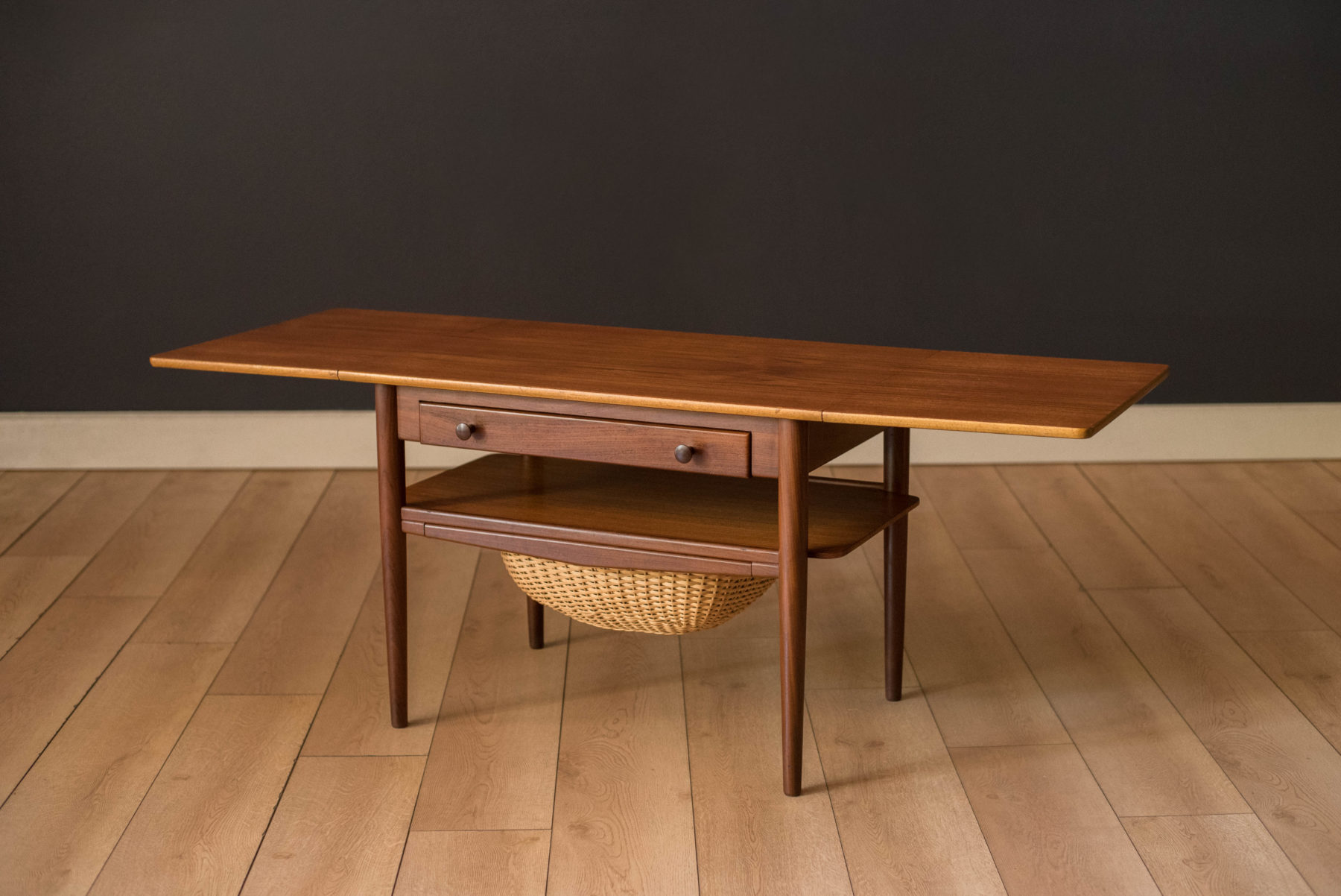 Vintage Danish Teak Expandable DropLeaf Sewing End Table Mid Century