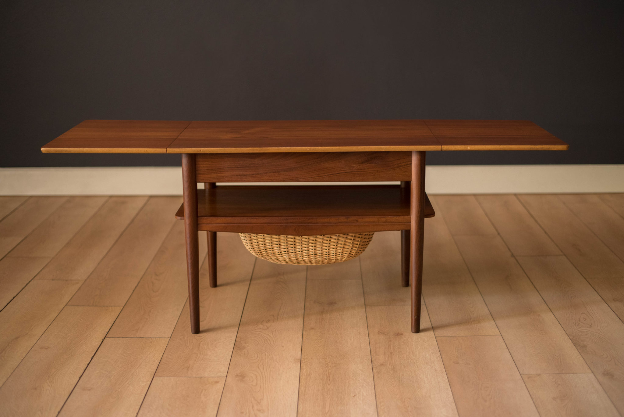 Vintage Danish Teak Expandable DropLeaf Sewing End Table Mid Century