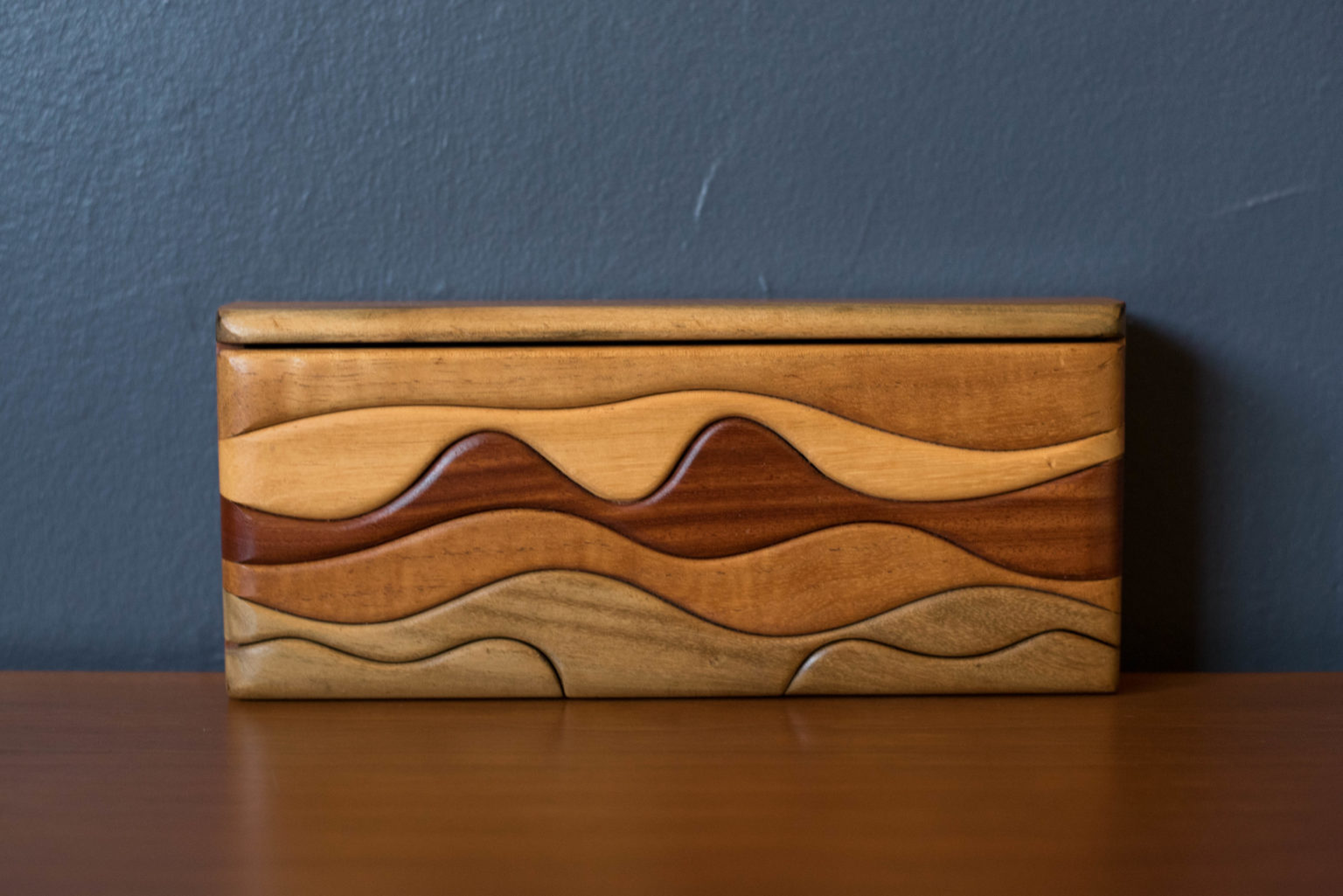 Handcrafted Vintage Studio Mixed Wood Organizing Jewelry Box Mid