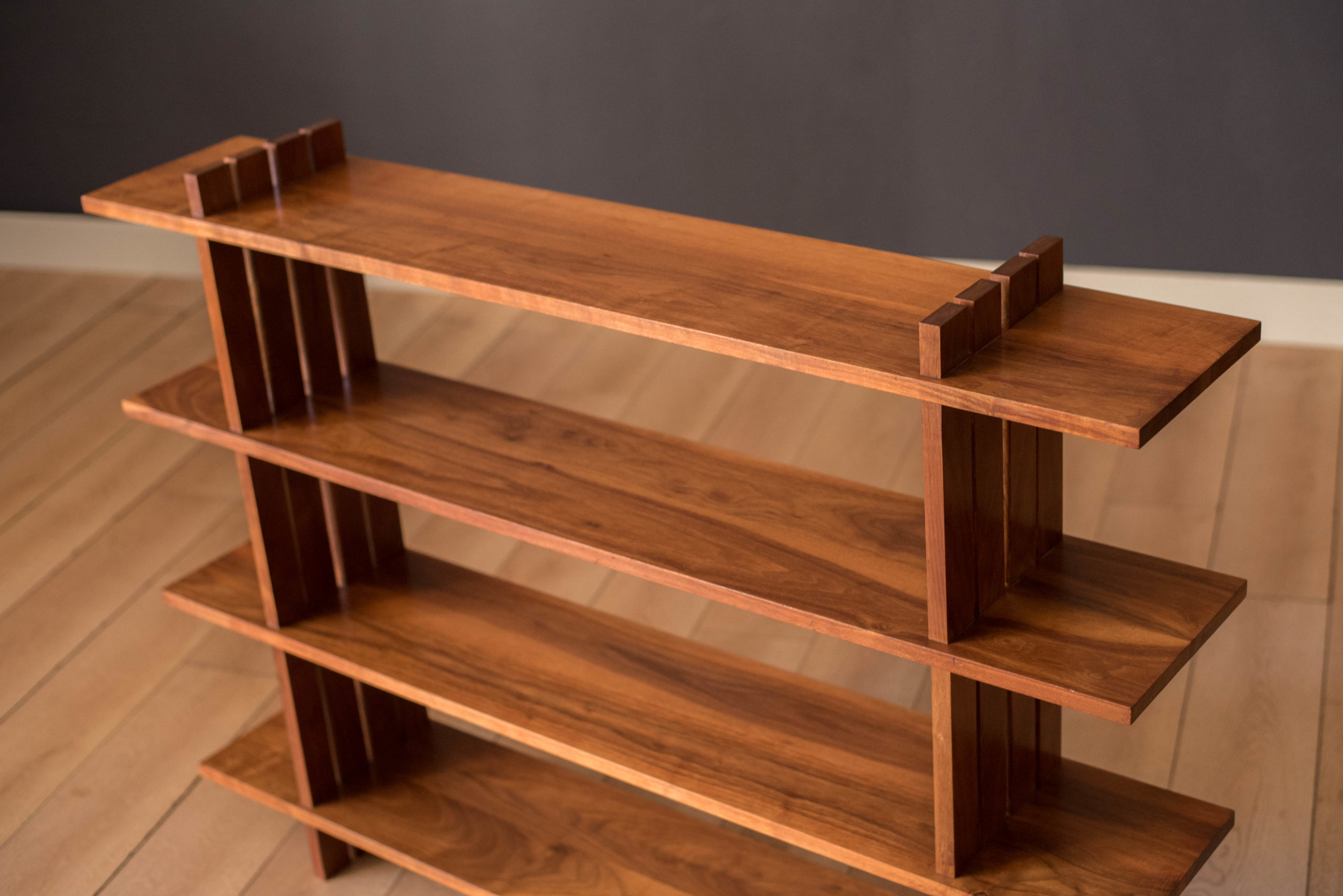 Vintage Studio Solid Walnut Low Floating Bookshelf Console Storage