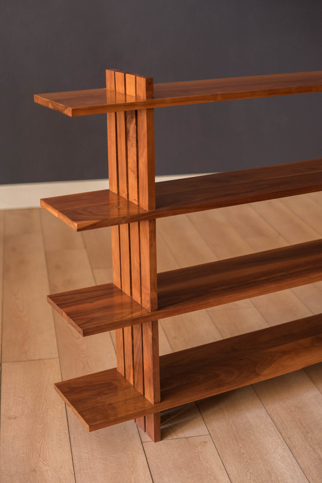 Vintage Studio Solid Walnut Low Floating Bookshelf Console Storage