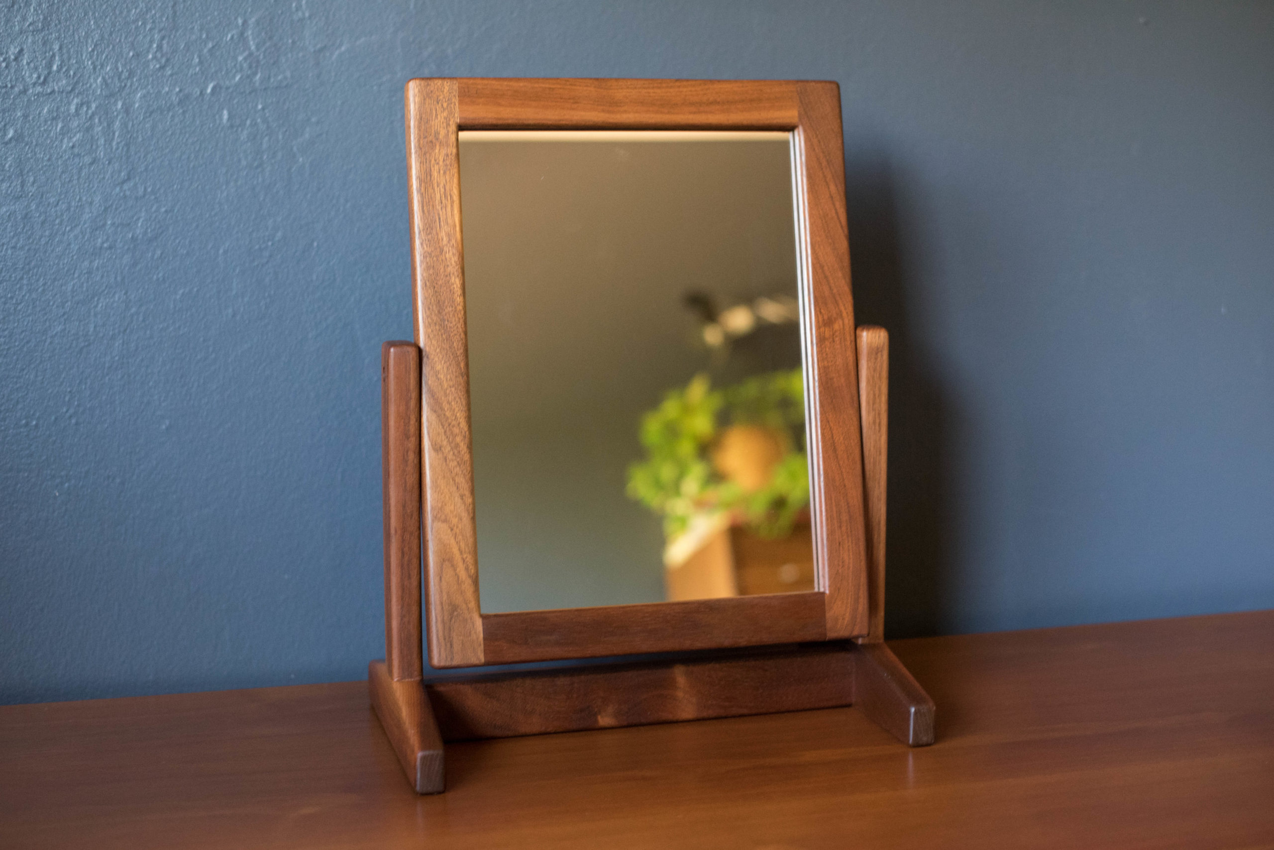 Studio MidCentury Modern Walnut Swivel Vanity Table Mirror with Stand