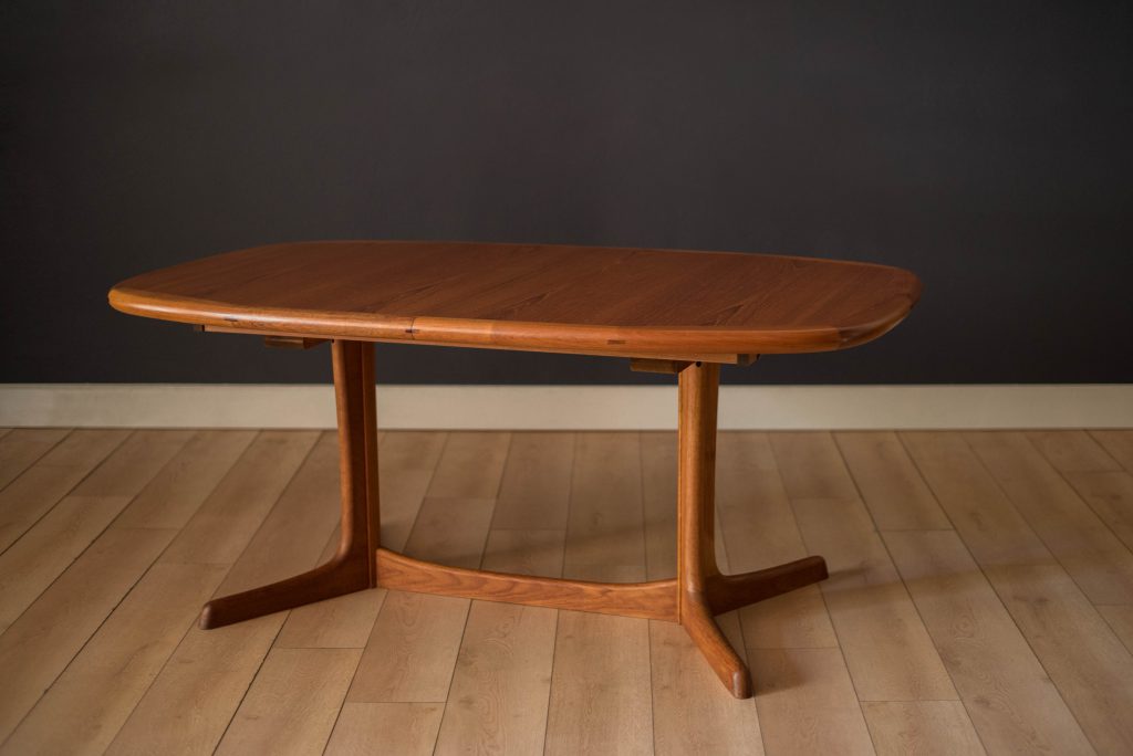 Danish Teak and Rosewood Oval Extending Double Pedestal Dining Table by Rasmus Mid Century Maddist