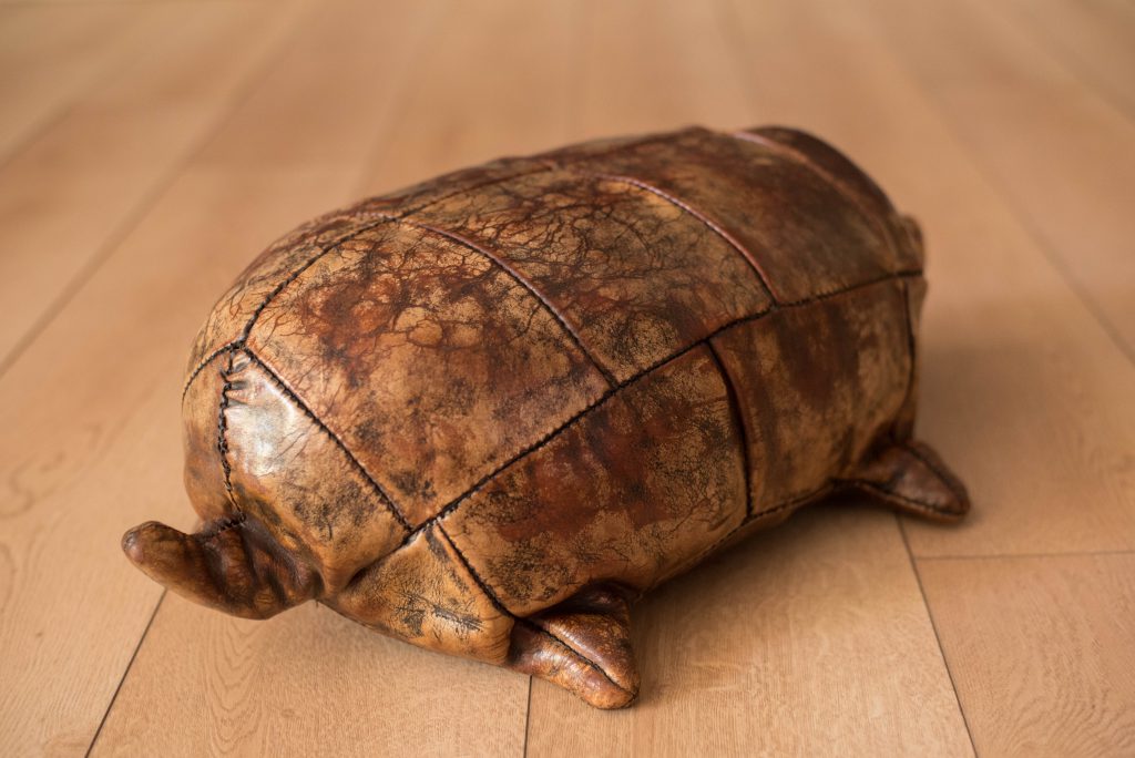 Vintage Abercrombie and Fitch Leather Turtle Footstool by Dimitri