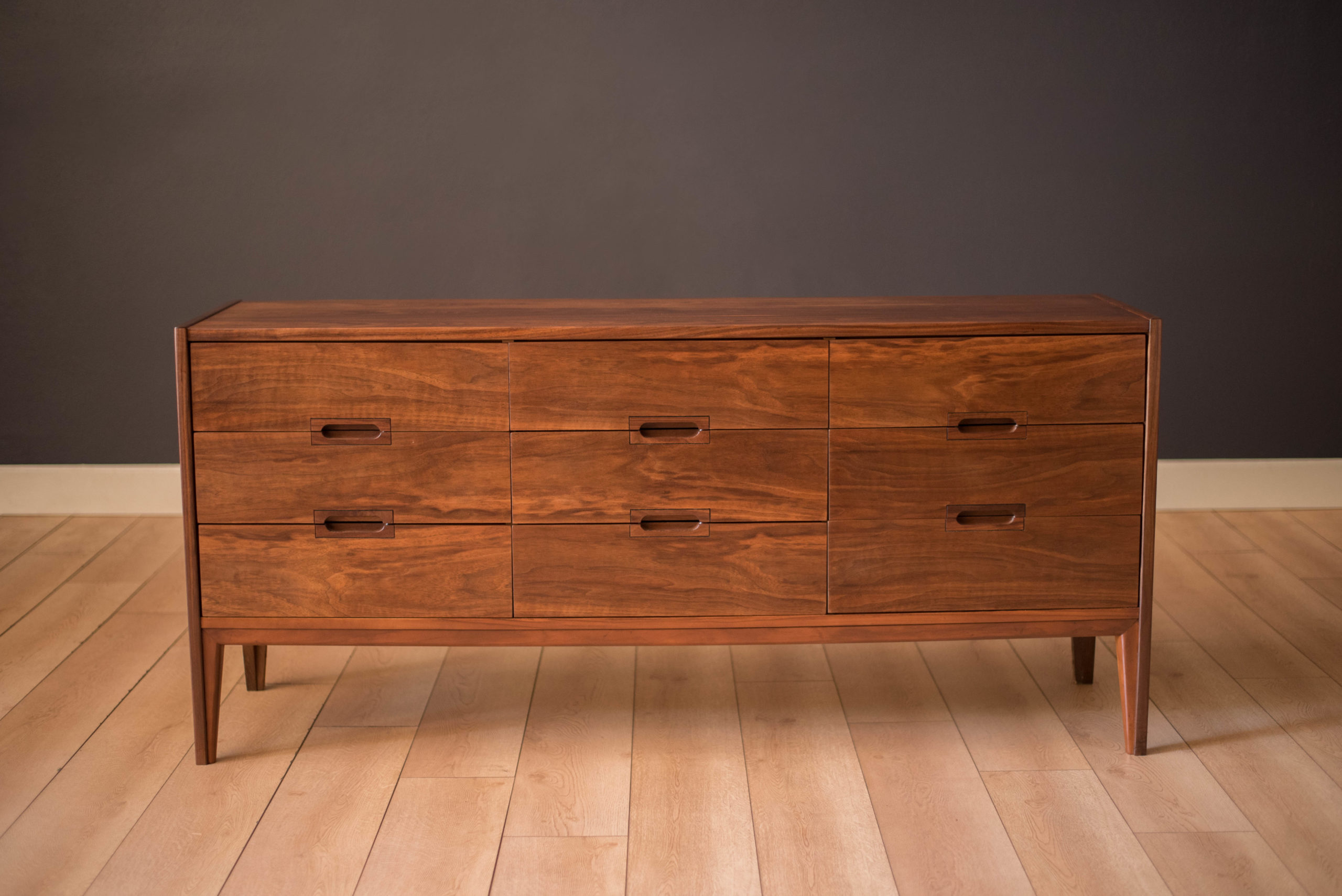 MidCentury Modern Walnut United Triple Dresser Mid Century Maddist