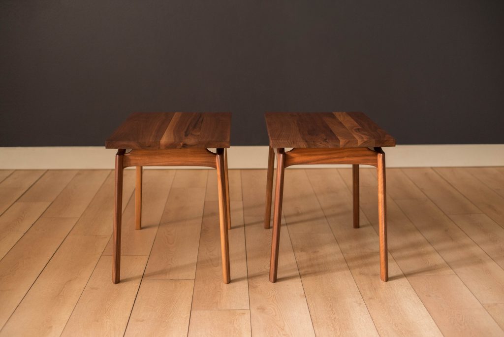 Pair of Mid-Century Modern Solid Walnut End Tables - Mid Century Maddist