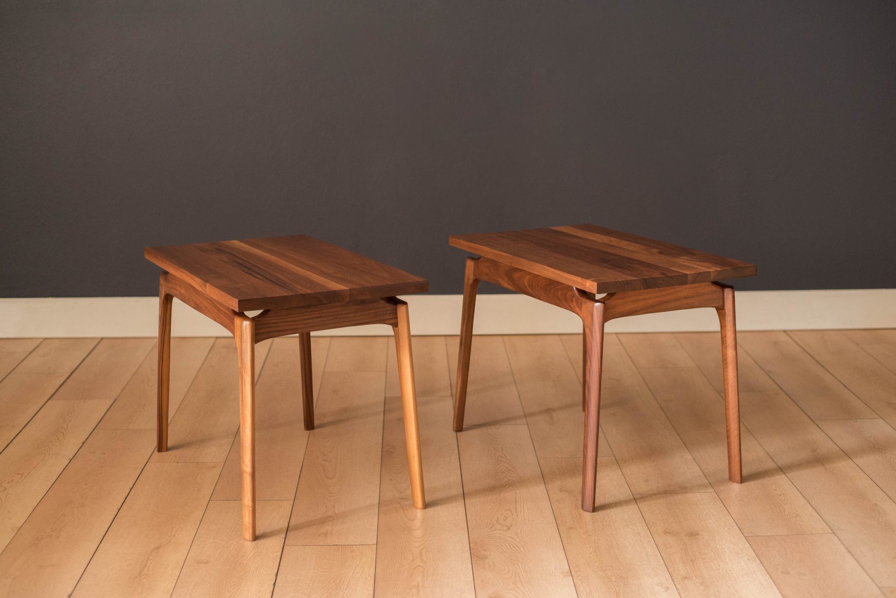 Pair of Mid-Century Modern Solid Walnut End Tables - Mid Century Maddist