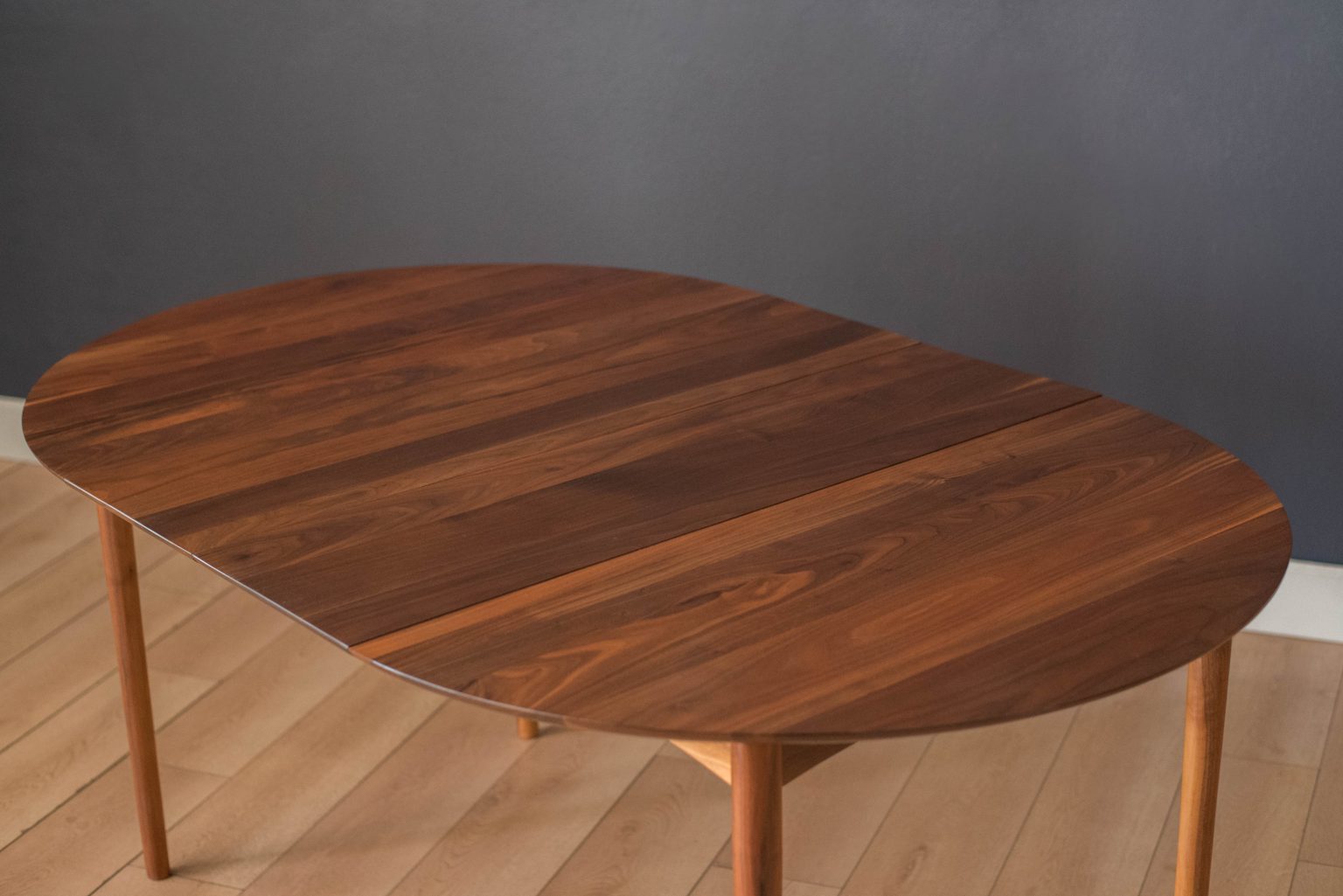 Mid-Century Modern Solid Walnut Round Extension Dining Table - Mid ...
