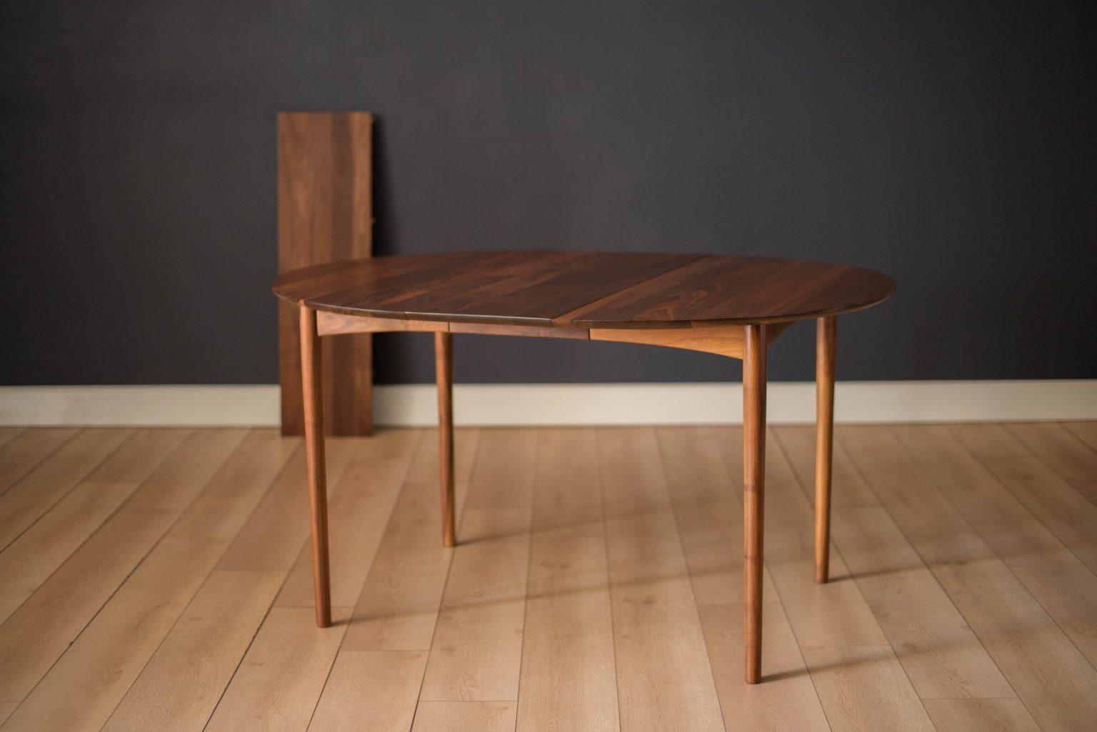 Mid-Century Modern Solid Walnut Round Extension Dining Table - Mid ...