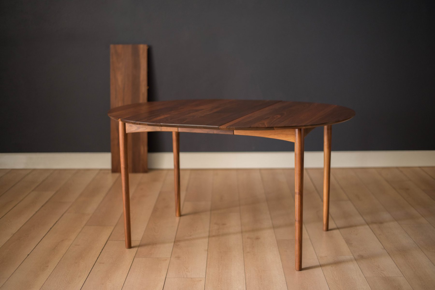 Mid-Century Modern Solid Walnut Round Extension Dining Table - Mid ...